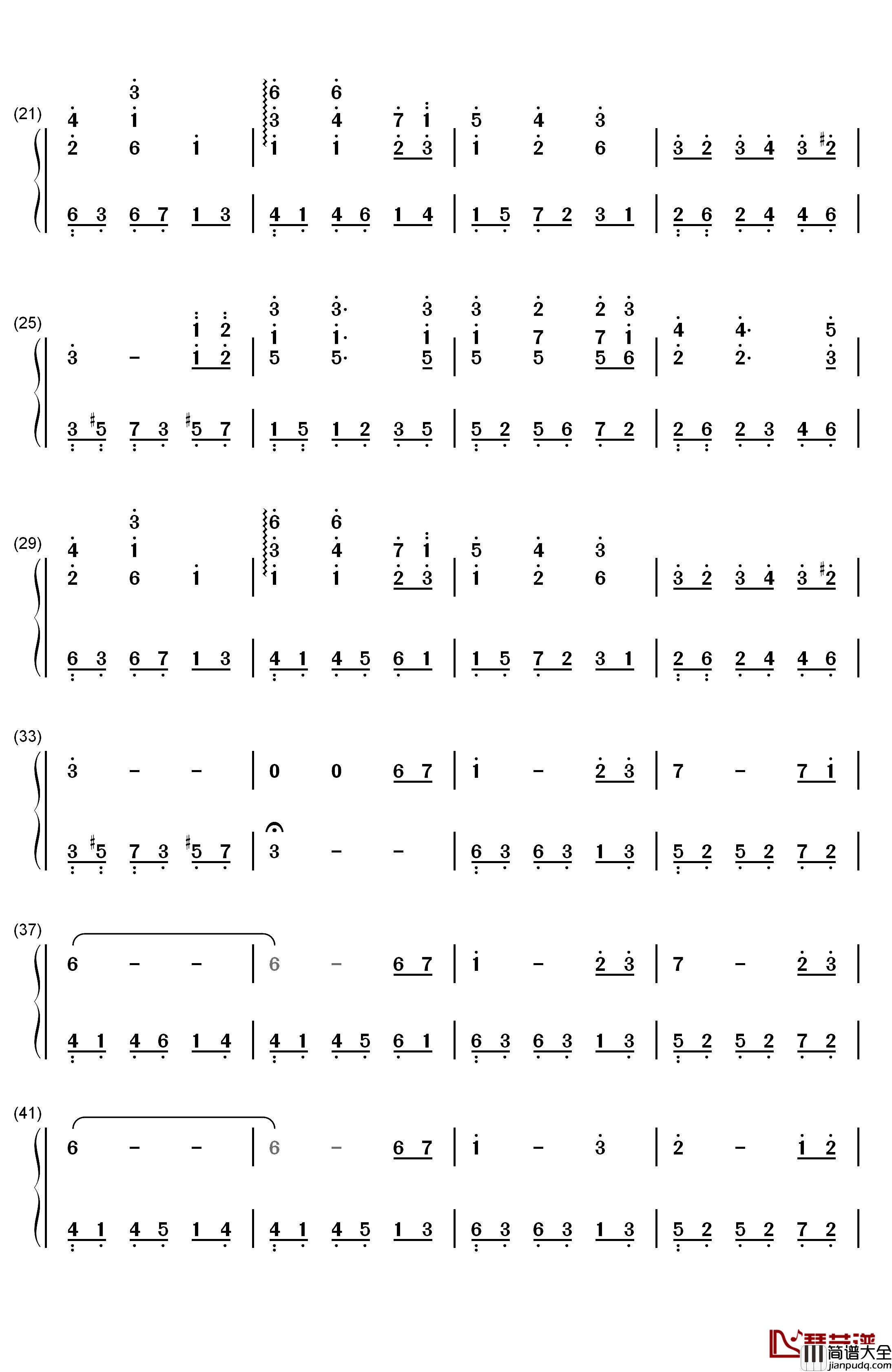 专属回忆钢琴简谱_数字双手_未知