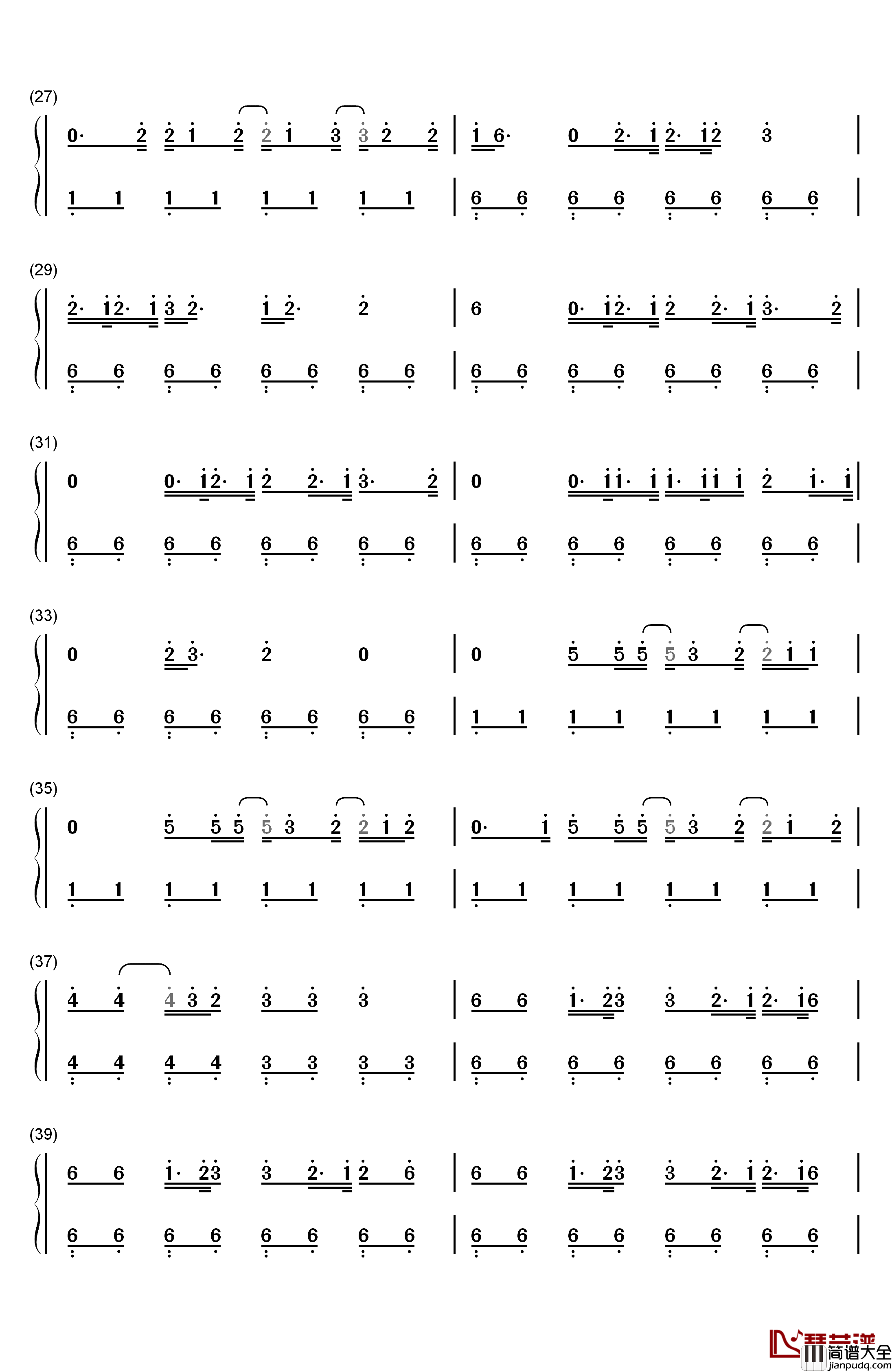 咆哮钢琴简谱_数字双手_EXO