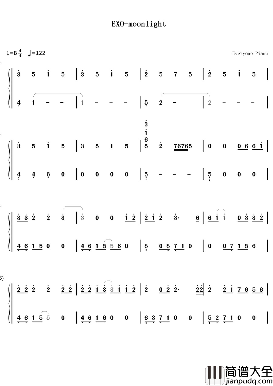 Moonlight钢琴简谱_数字双手_EXO