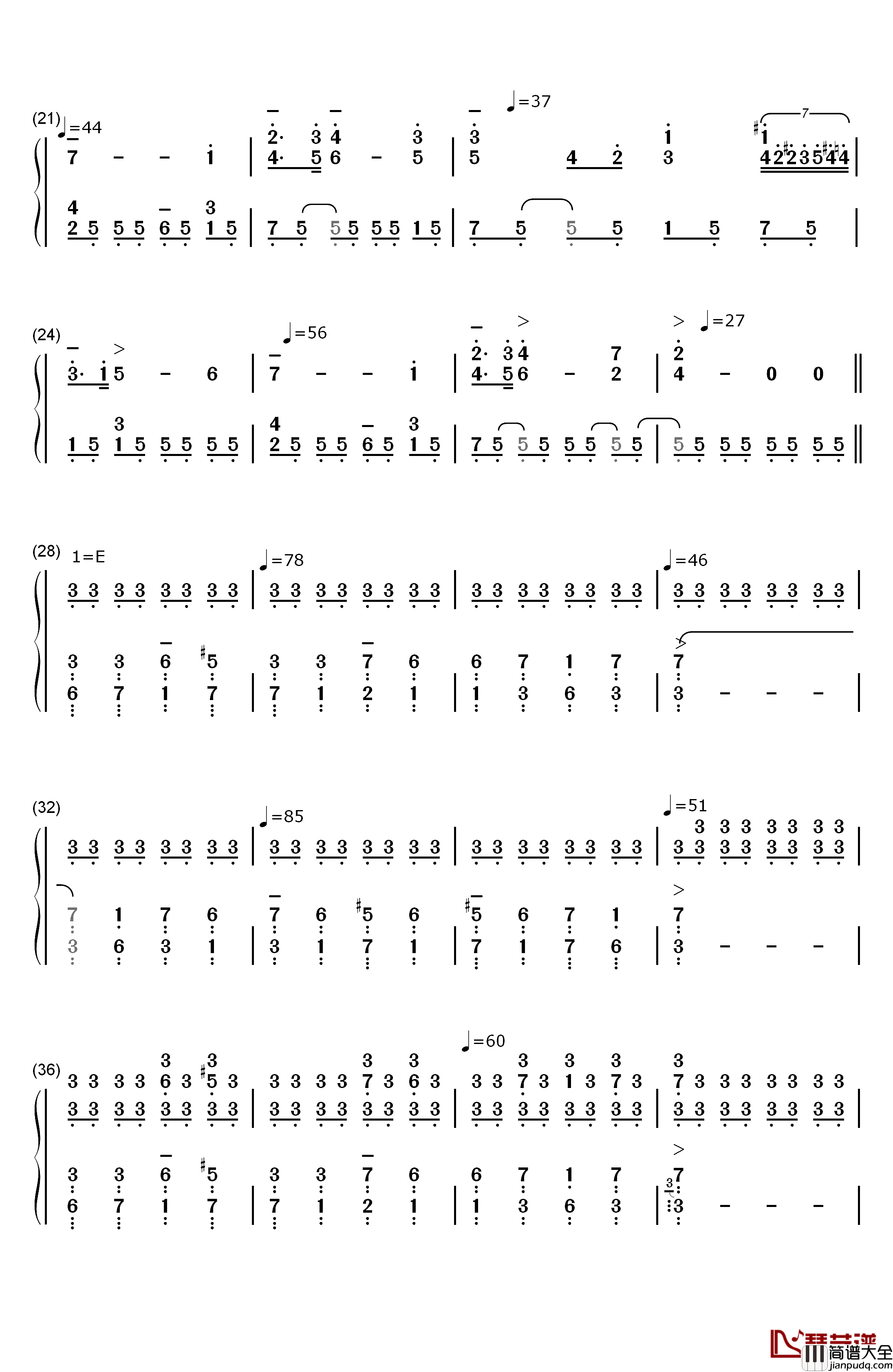 雨滴前奏曲钢琴简谱_数字双手_肖邦