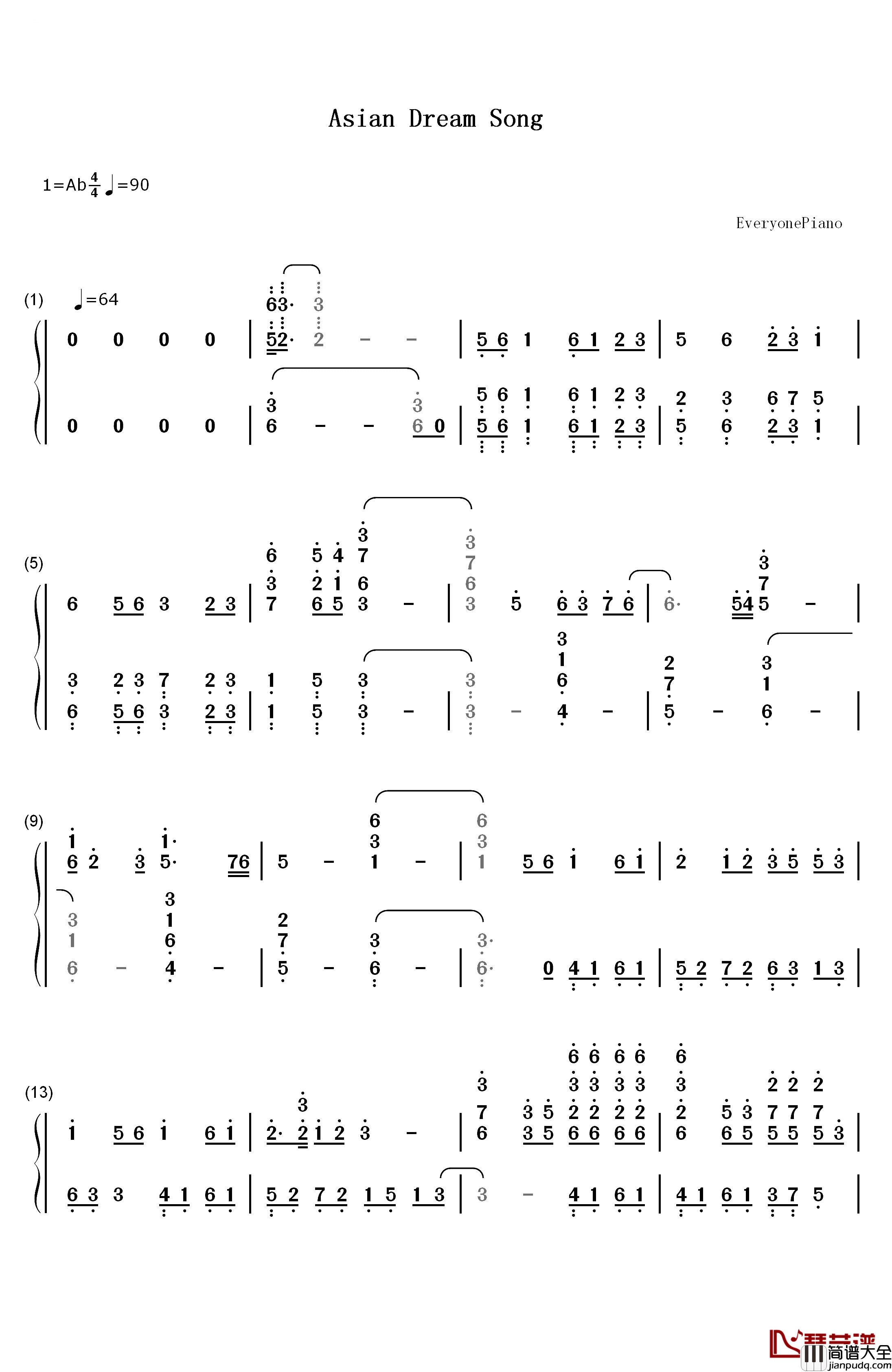 Asian_Dream_Song钢琴简谱_数字双手_久石让