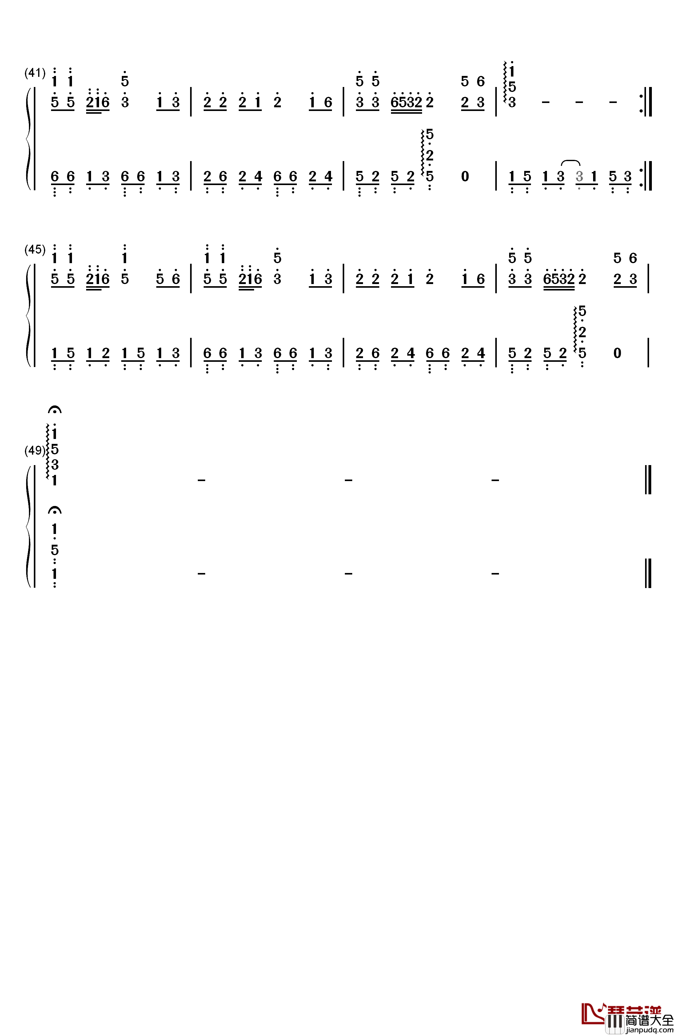 甘心情愿钢琴简谱_数字双手_郭峰