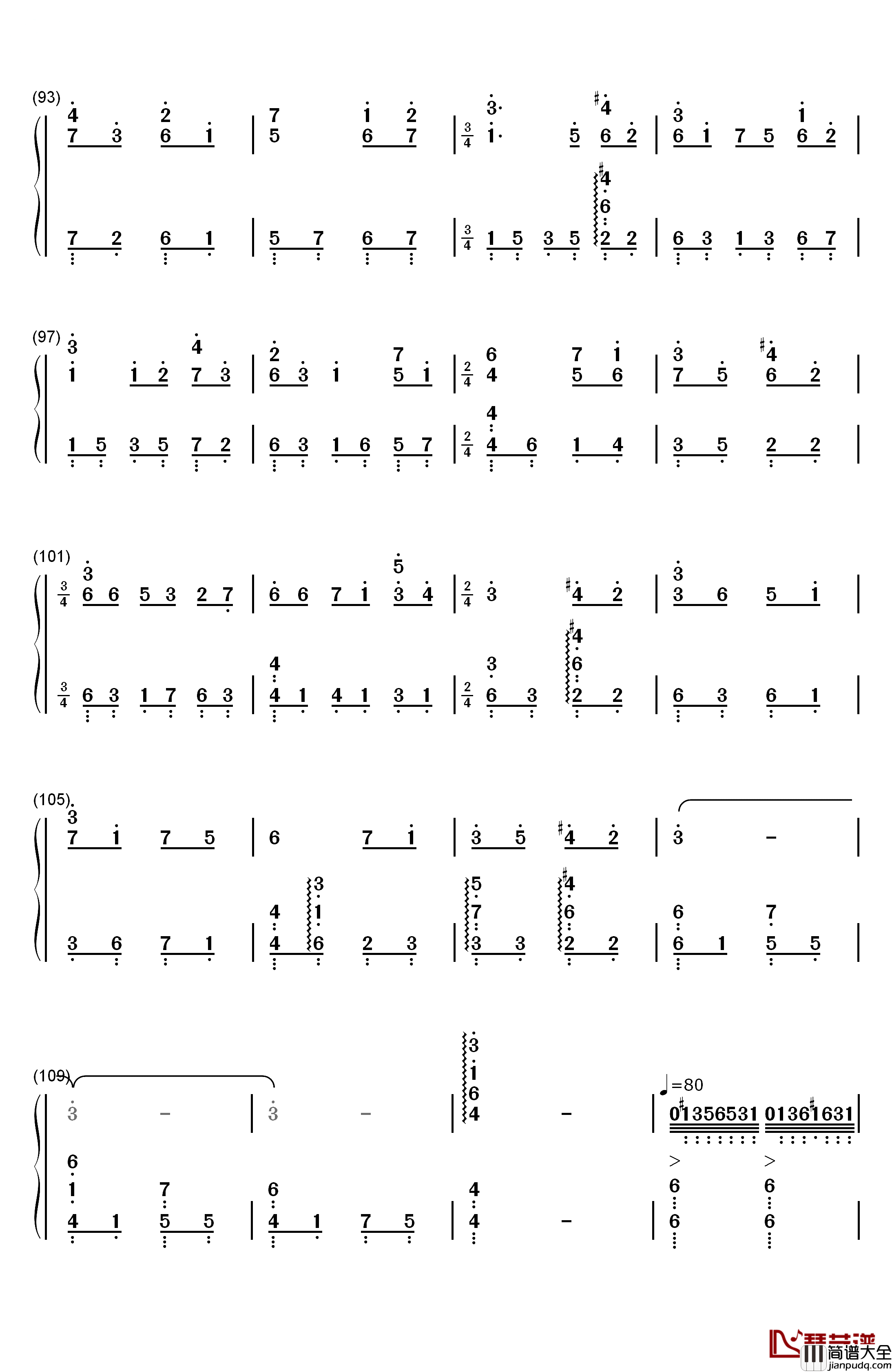 Lilium钢琴简谱_数字双手_小黑久美子