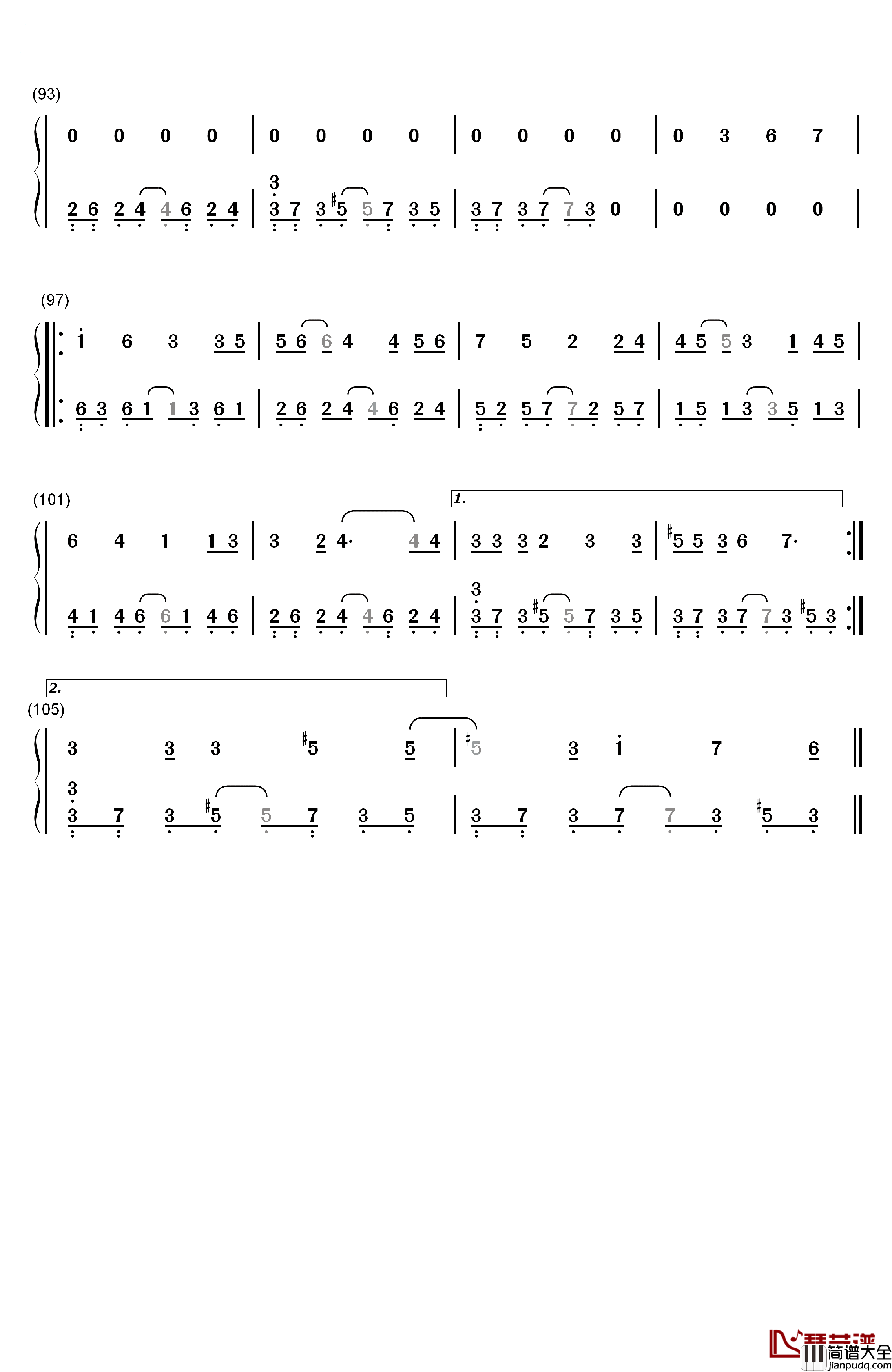 苦笑钢琴简谱_数字双手_汪苏泷