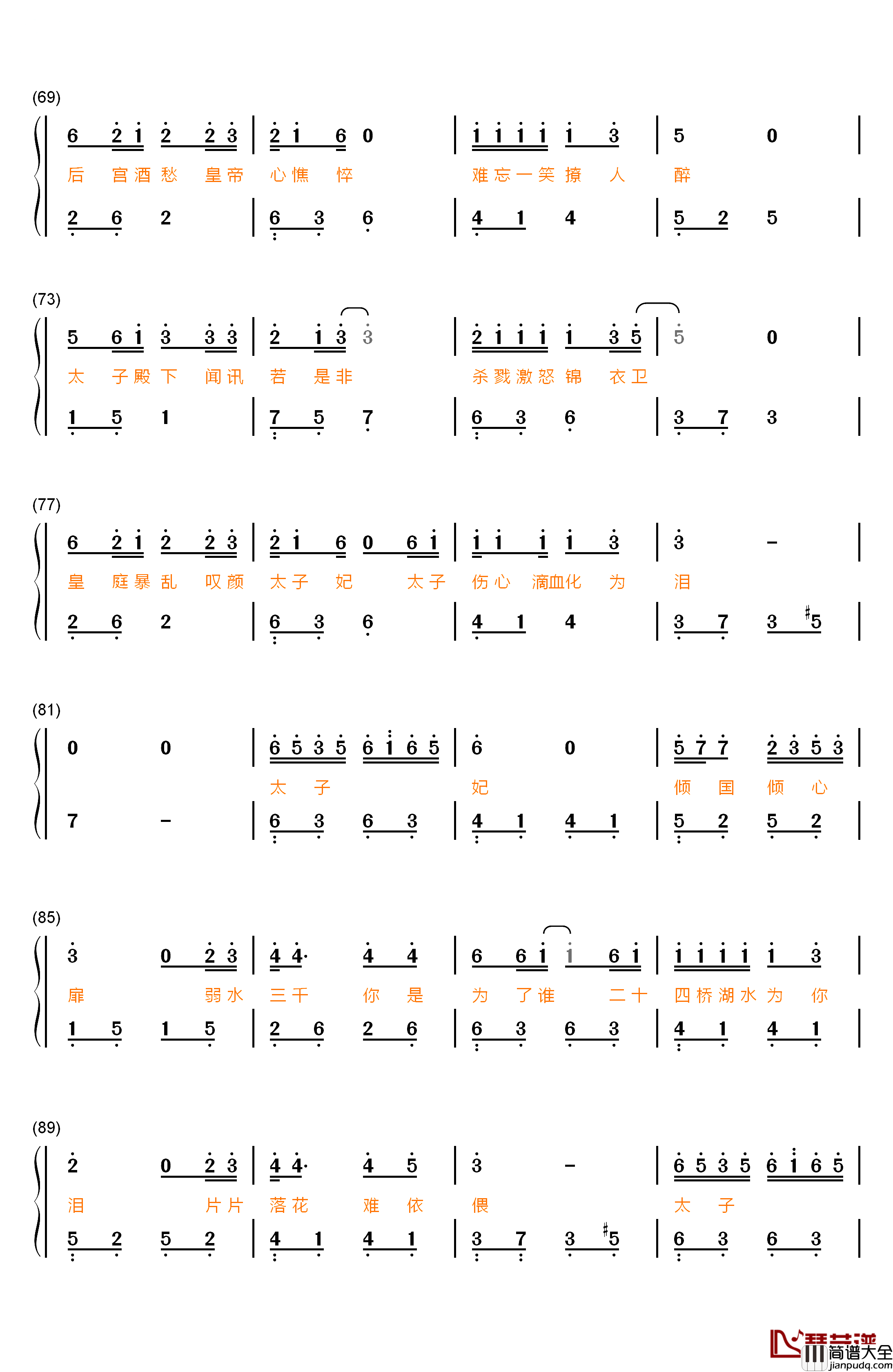 太子妃_满汉全席老干妈钢琴简谱_数字双手_老干妈__满汉全席