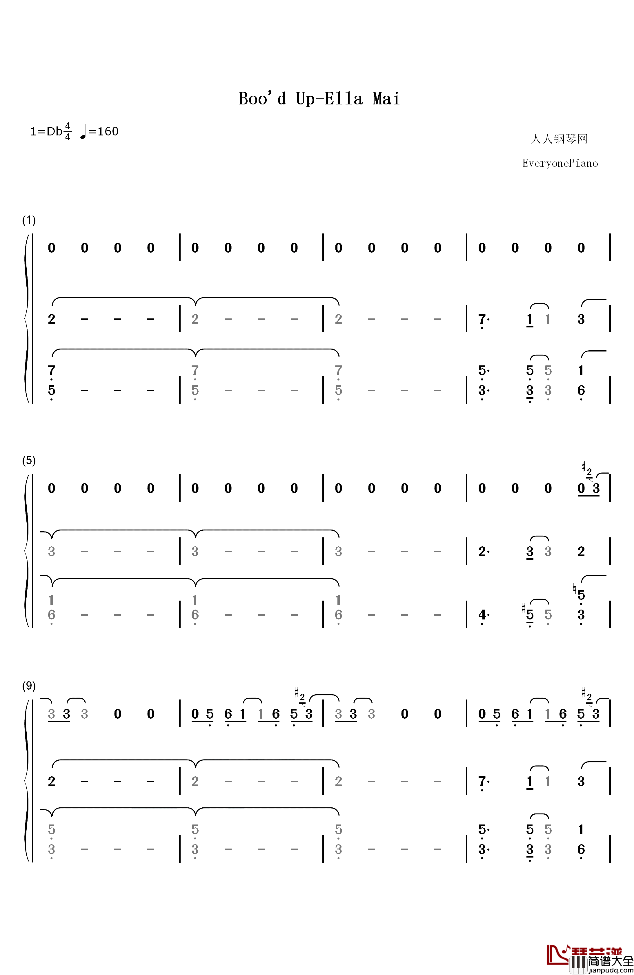 Boo'd_Up钢琴简谱_数字双手_Ella_Mai