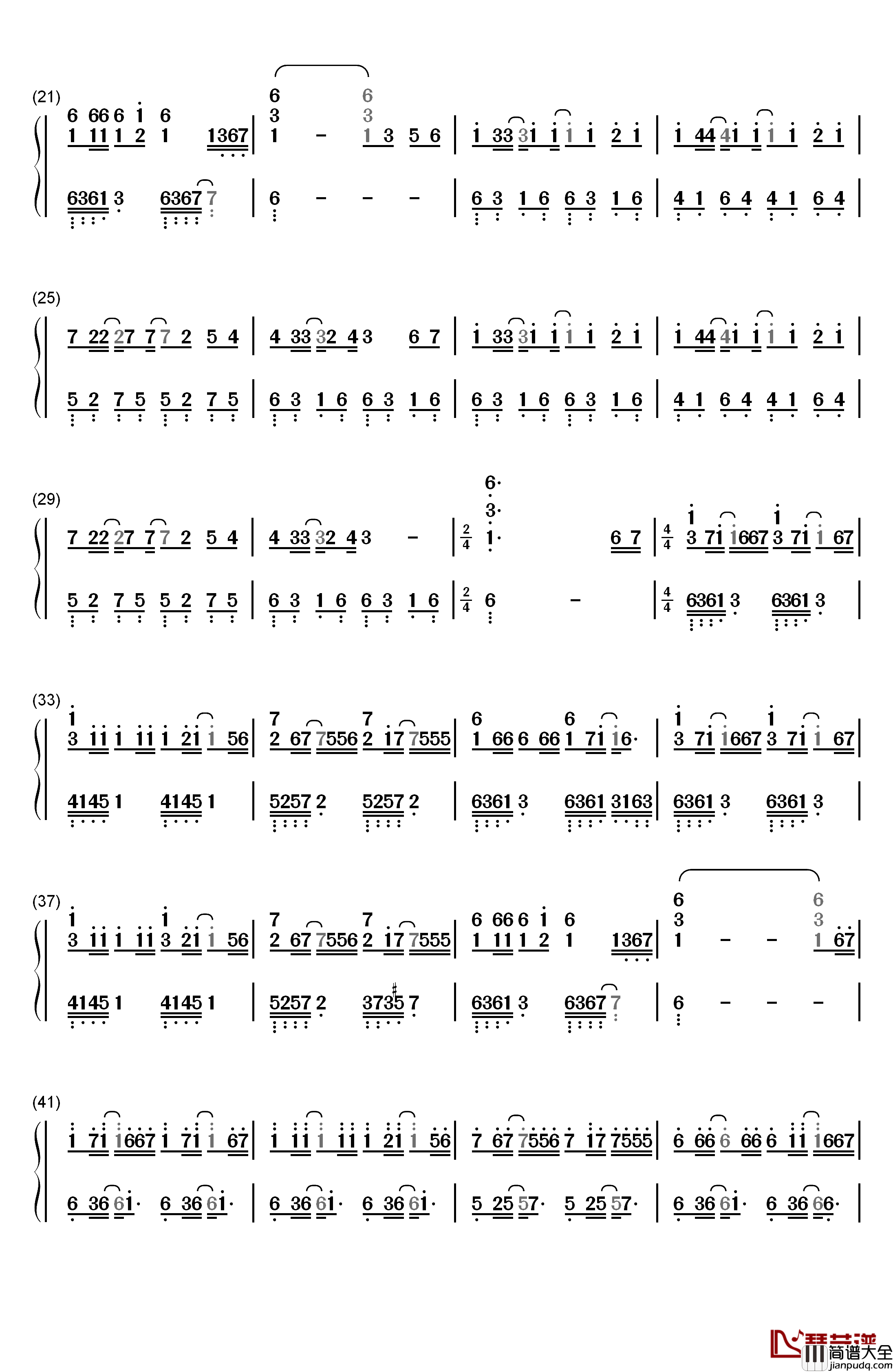 自作多情钢琴简谱_数字双手_本兮