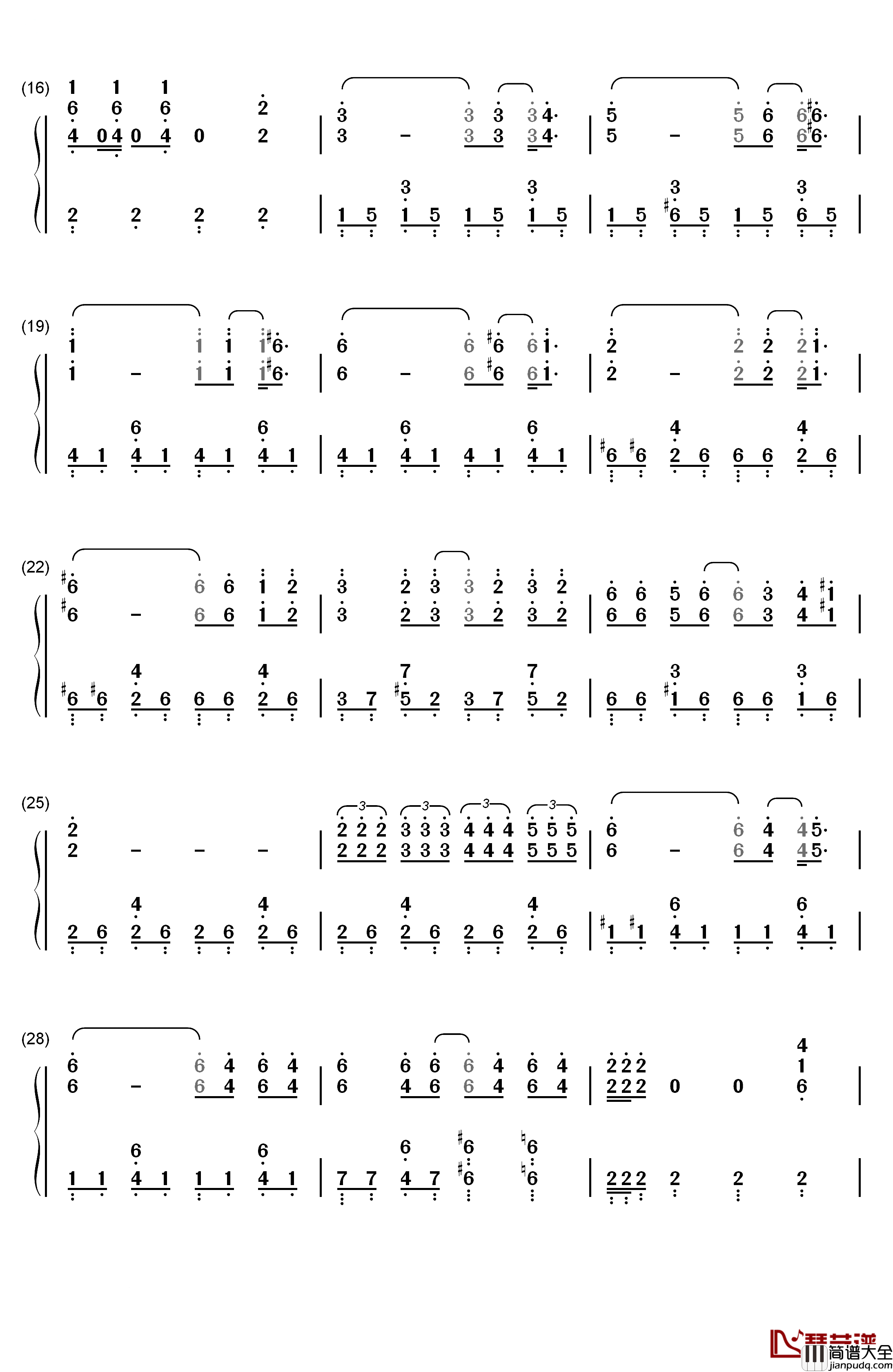 托卡塔曲钢琴简谱_数字双手_理查德克莱德曼