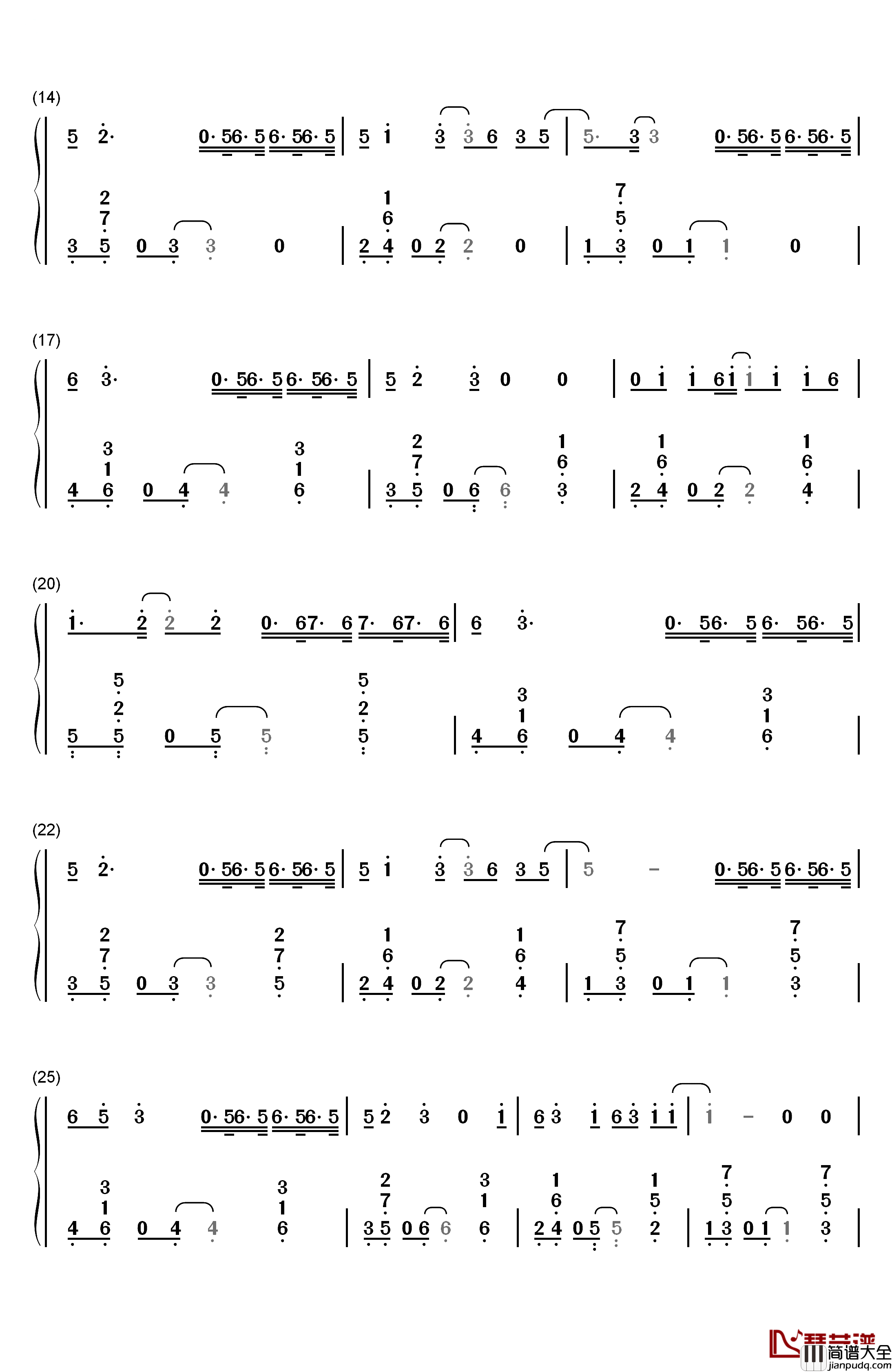 空空如也钢琴简谱_数字双手_胡66