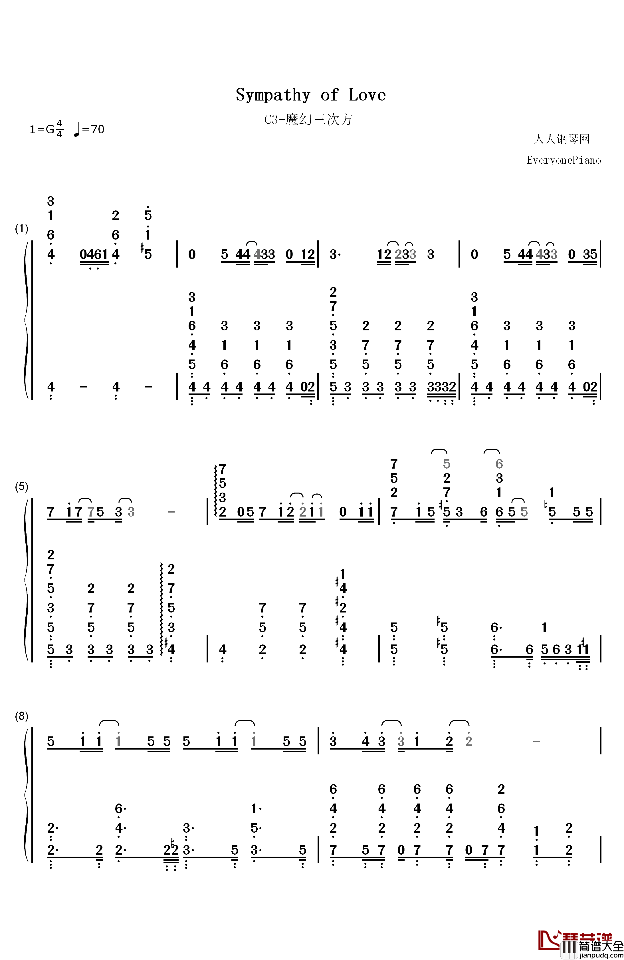 Sympathy_of_Love钢琴简谱_数字双手_田村由加莉