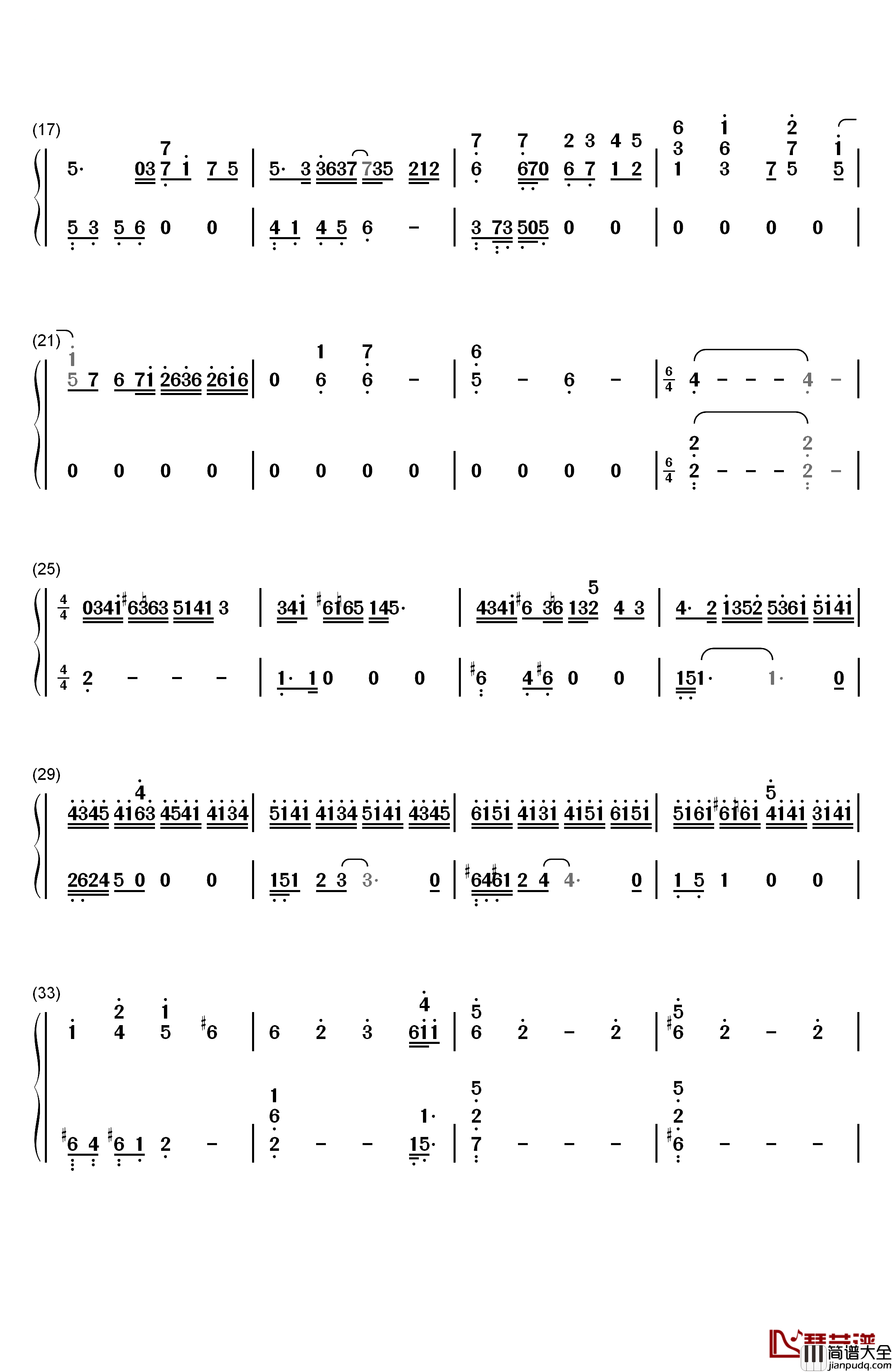 Pianoforte钢琴简谱_数字双手_泽野弘之