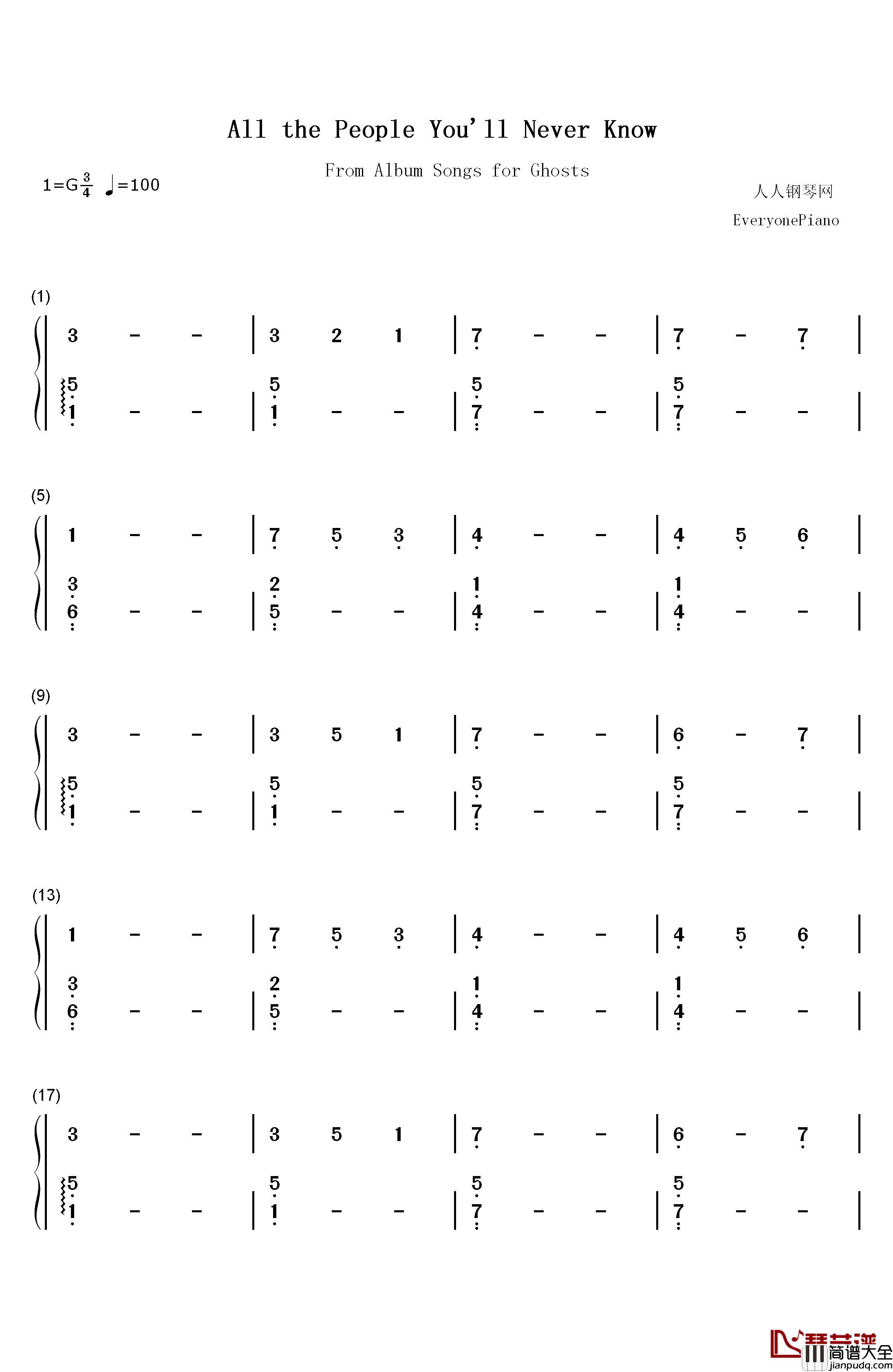 All_the_People_You'll_Never_Know钢琴简谱_数字双手_Circadian_Eyes