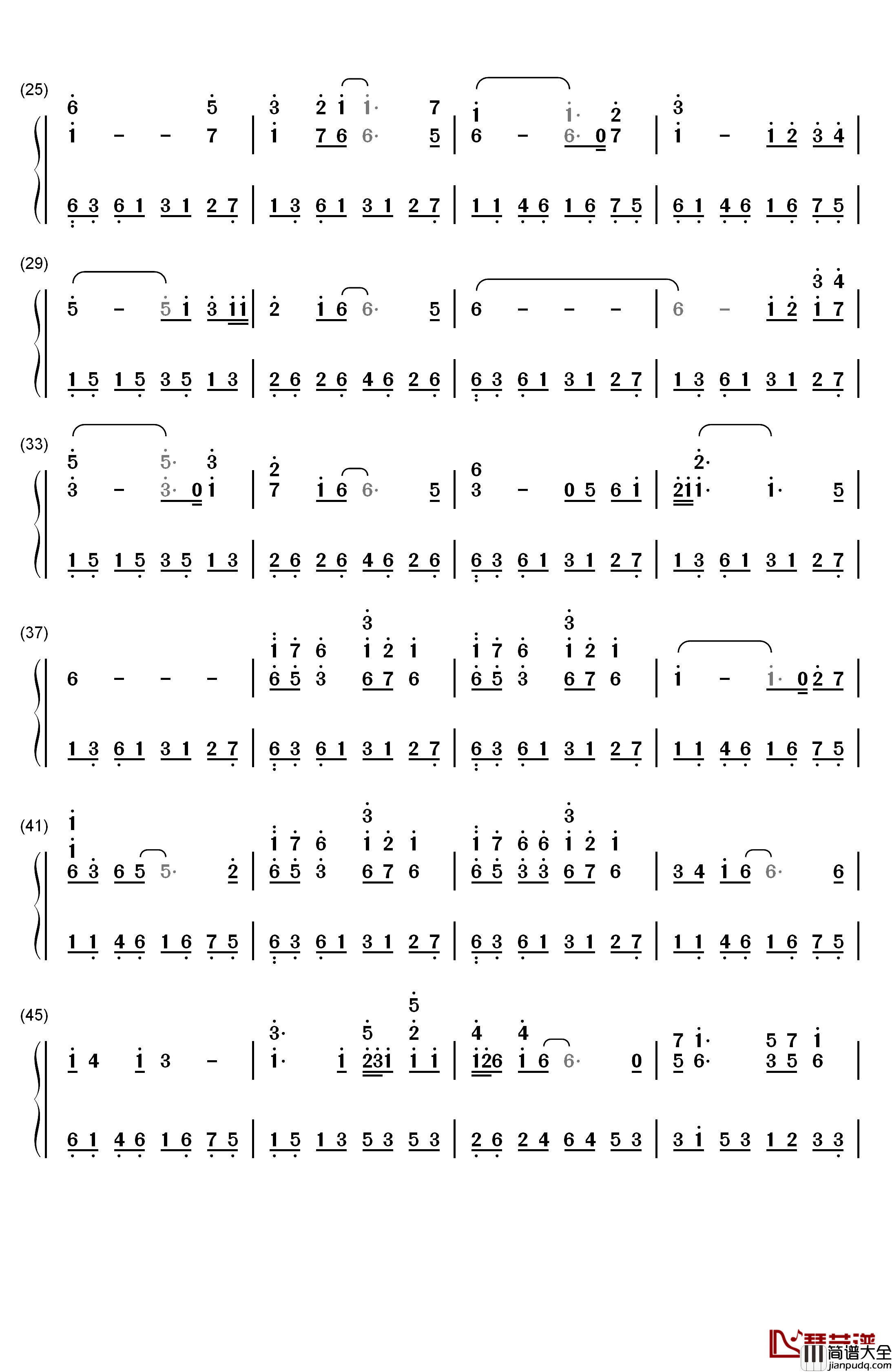 欧塔妃钢琴简谱_数字双手_班得瑞