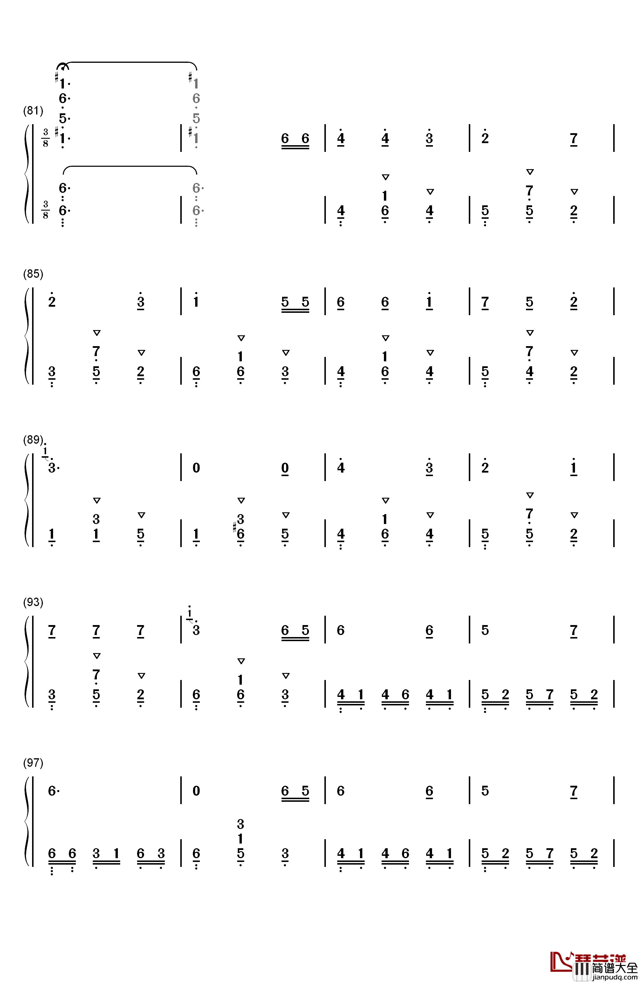 爱你就像爱生命钢琴简谱_数字双手_房东的猫