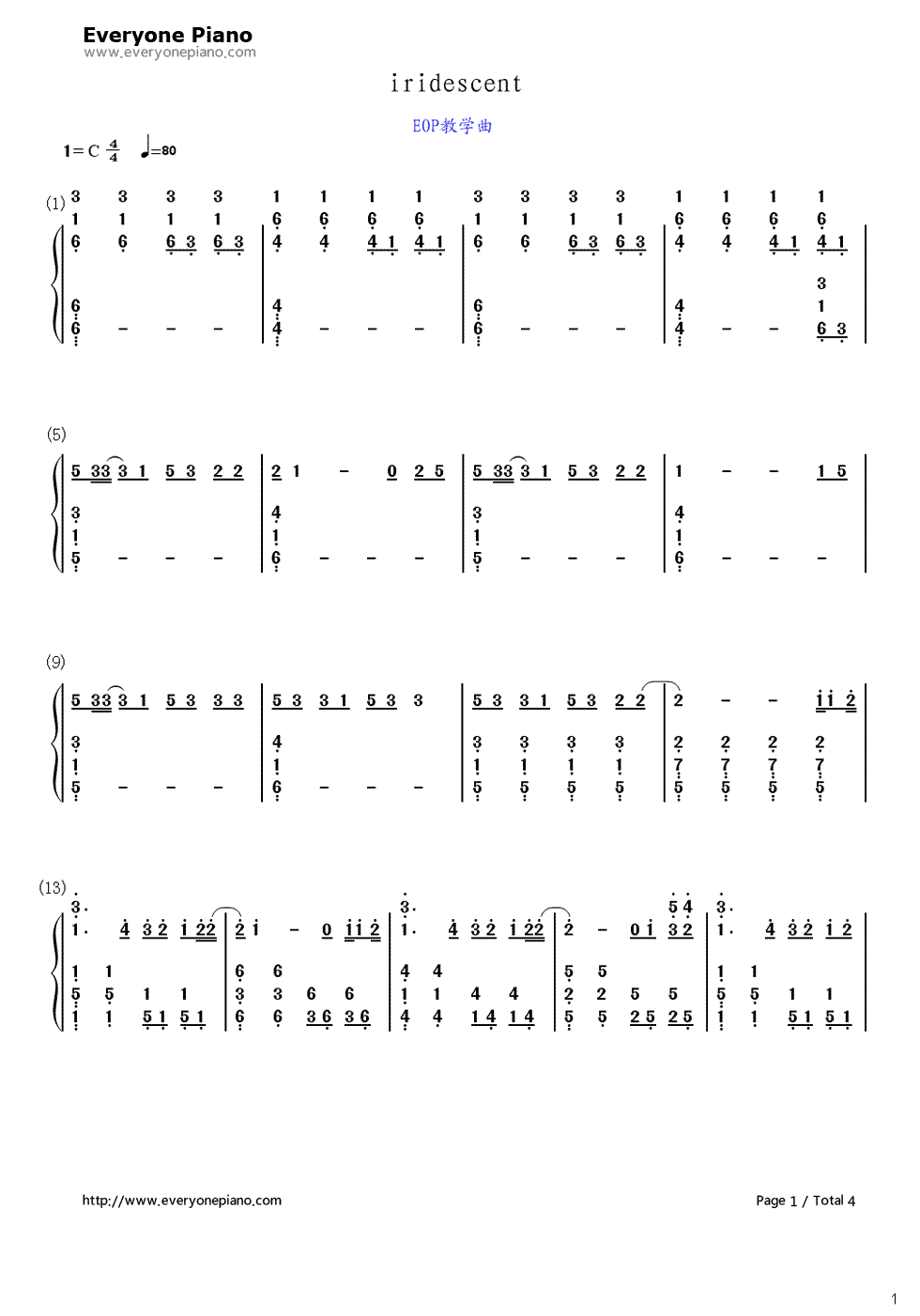 Iridescent钢琴简谱_数字双手_林肯公园__Linkin_Park