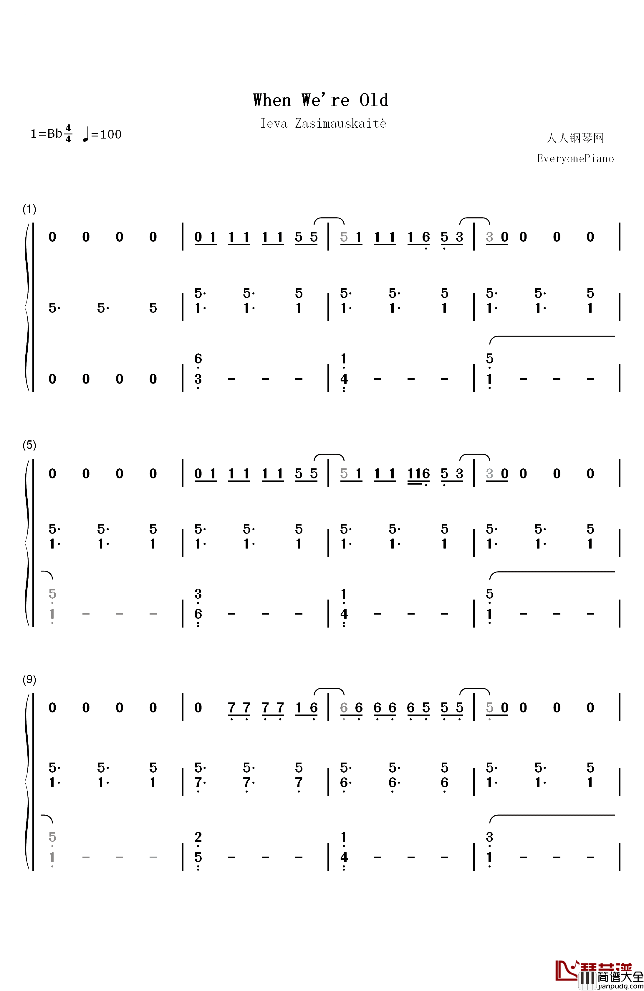 When_We're_Old钢琴简谱_数字双手_Ieva_Zasimauskaitè