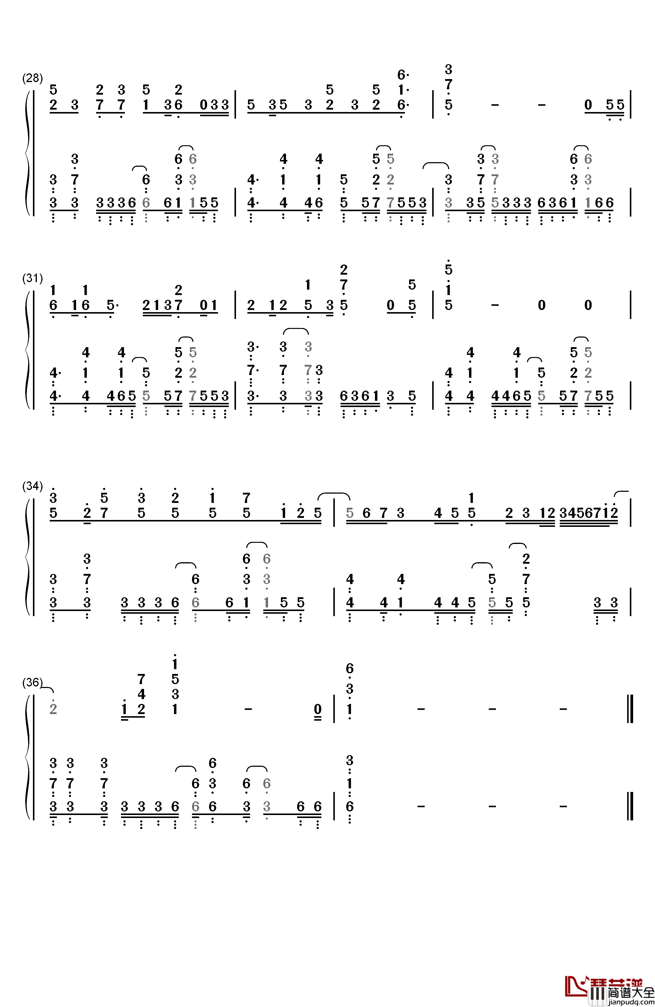 叫べ钢琴简谱_数字双手_沼仓爱美