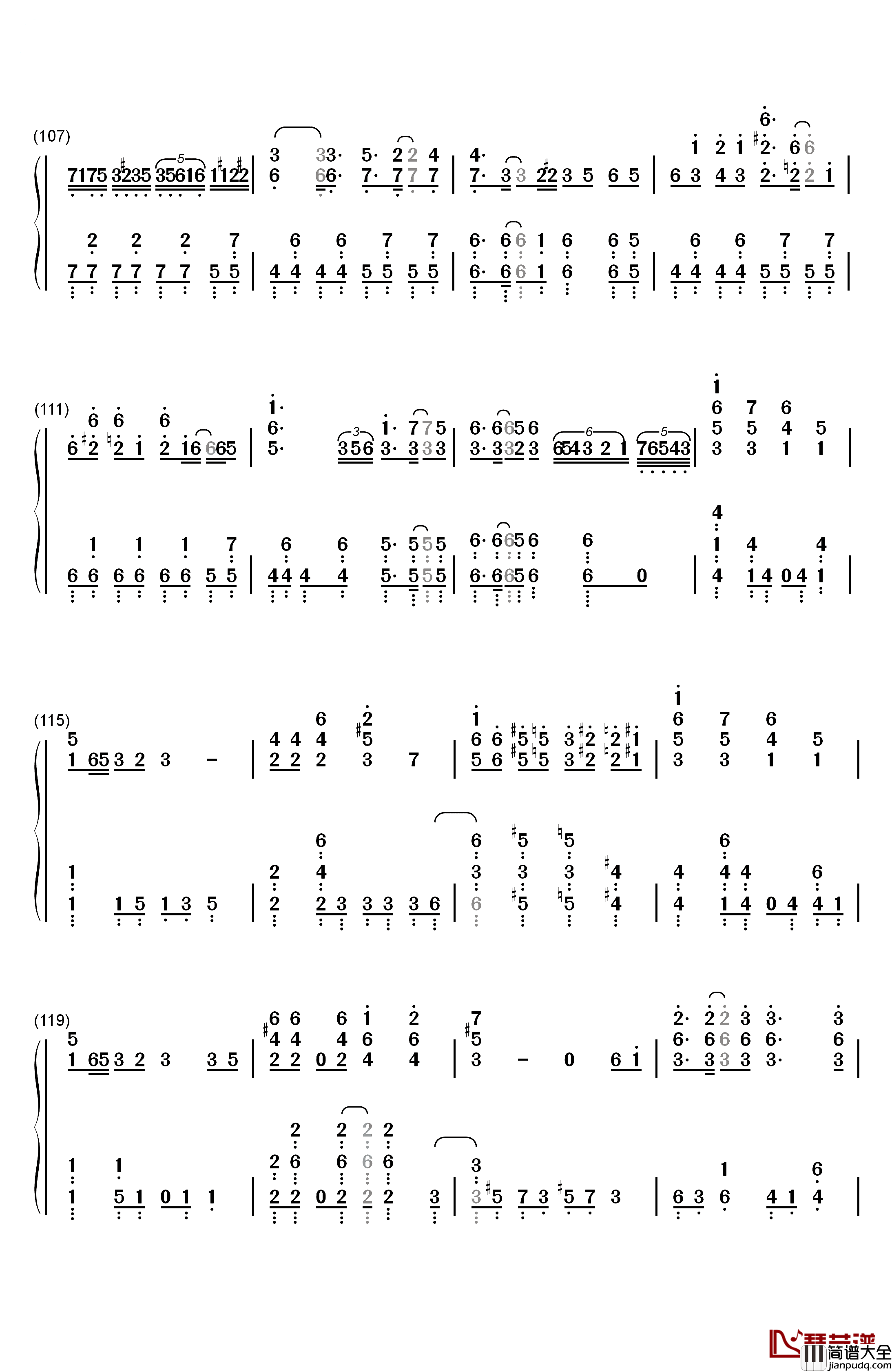 千本樱钢琴简谱_数字双手_初音未来