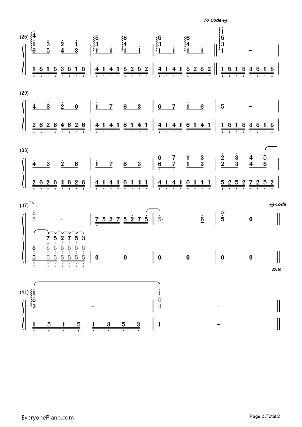 冥想钢琴简谱_数字双手_班得瑞