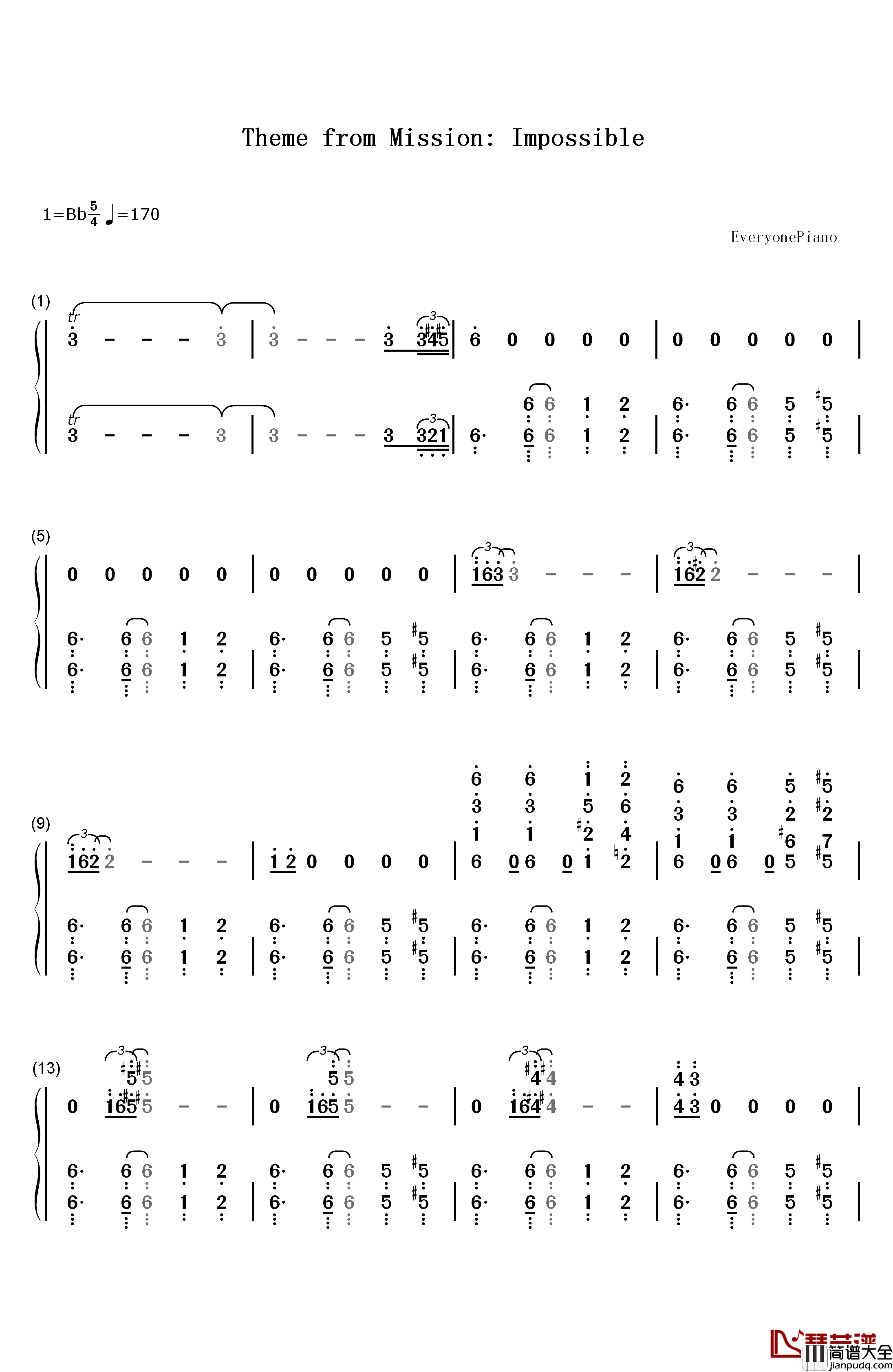 Theme_from_Mission_Impossible钢琴简谱_数字双手_Lalo_Schifrin