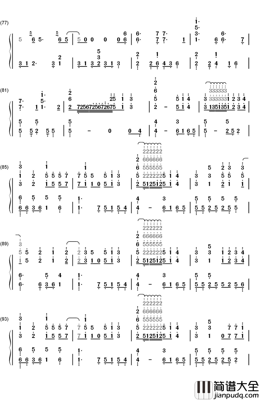 ダイバー钢琴简谱_数字双手_KANA_BOON