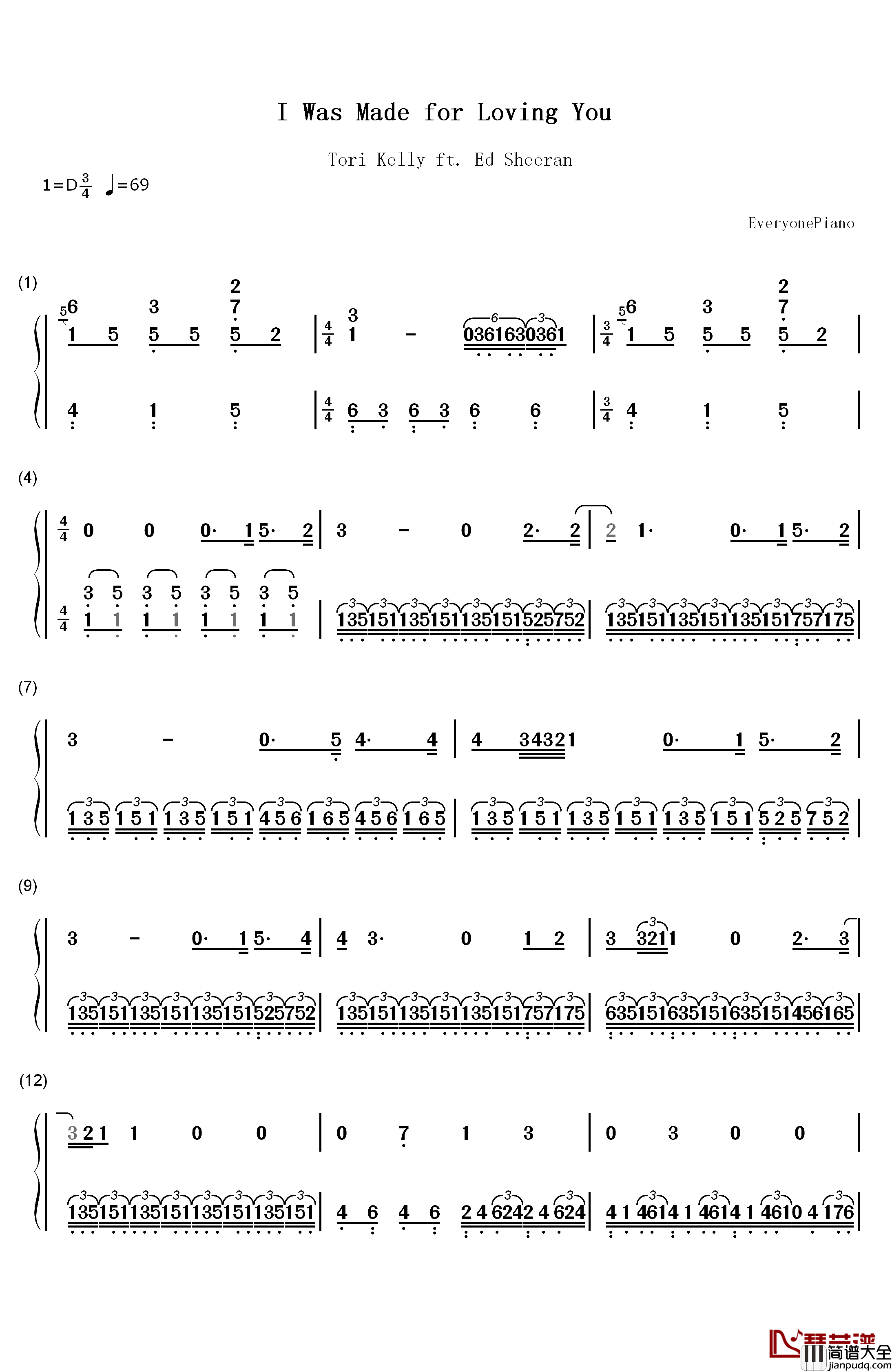 I_Was_Made_for_Loving_You钢琴简谱_数字双手_Tori_Kelly