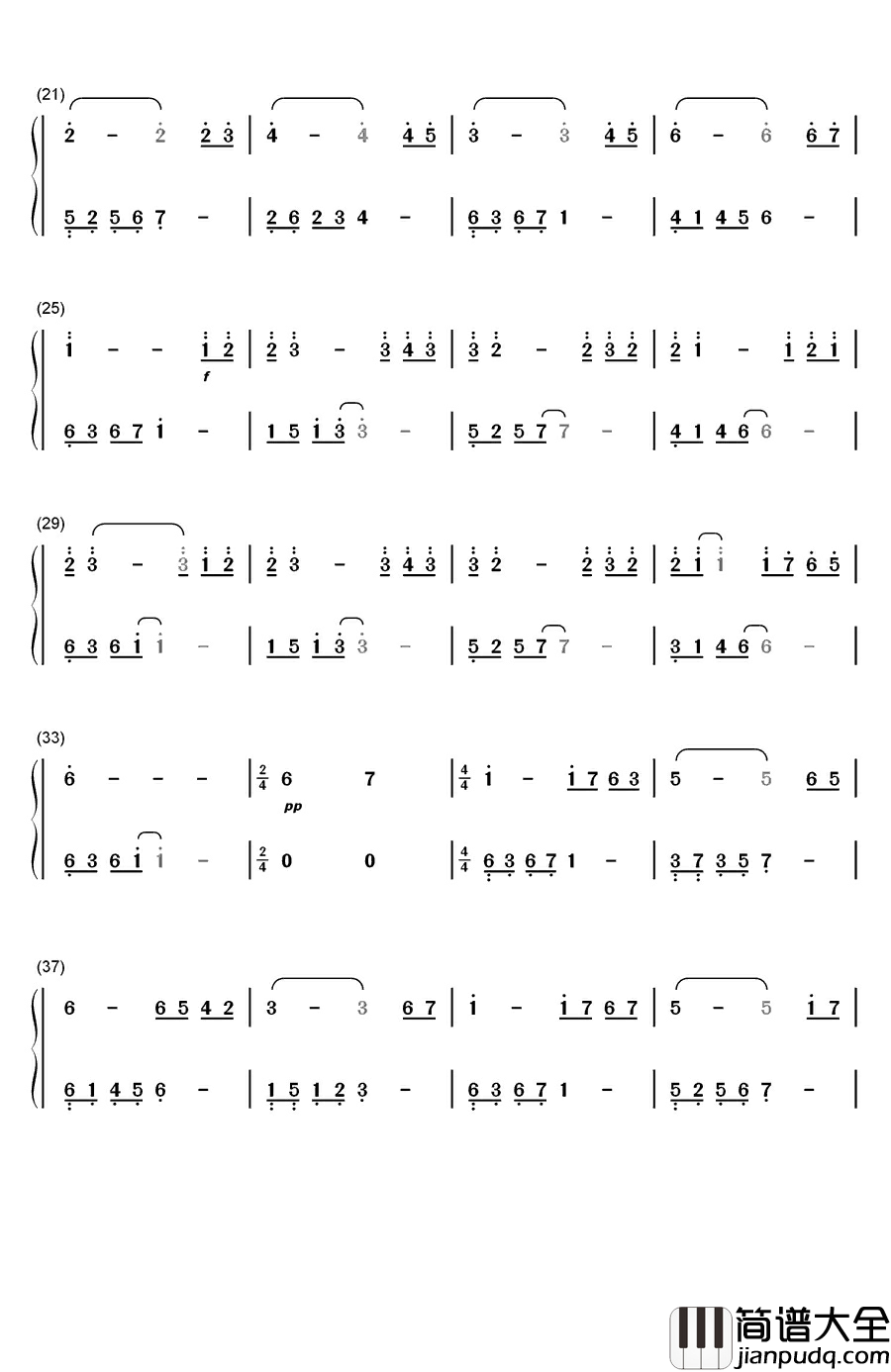 银色钢琴简谱_数字双手_麻枝准