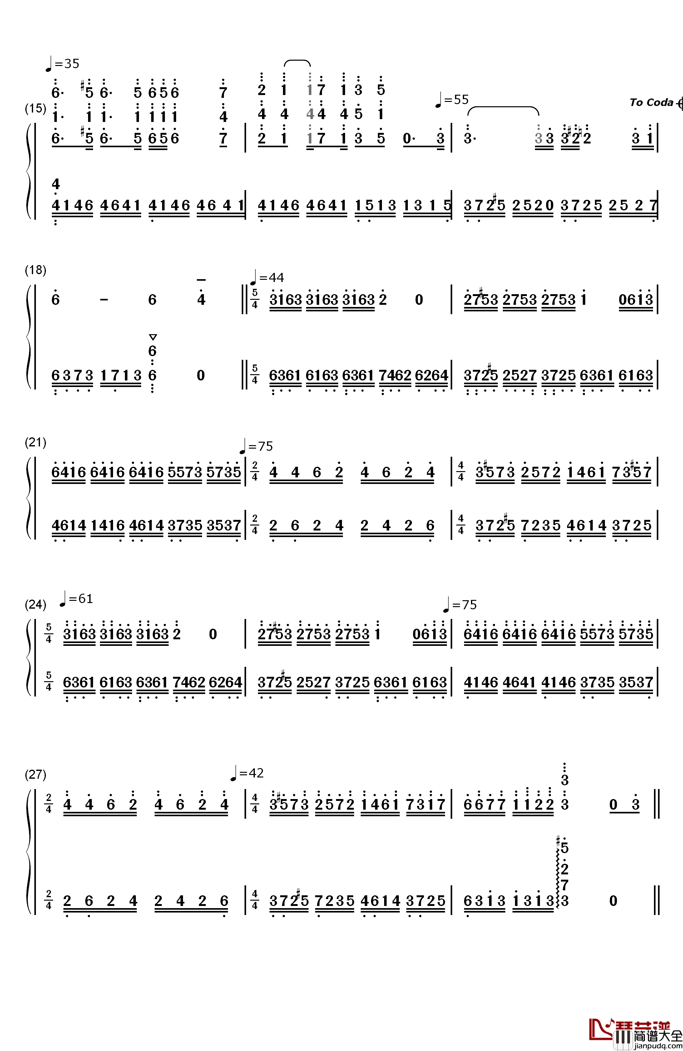 爱莲娜钢琴简谱_数字双手_克莱德曼