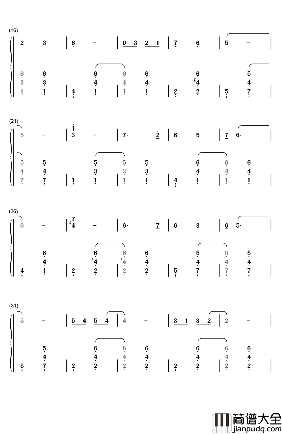 青春啊，青春钢琴简谱_数字双手_关贵敏