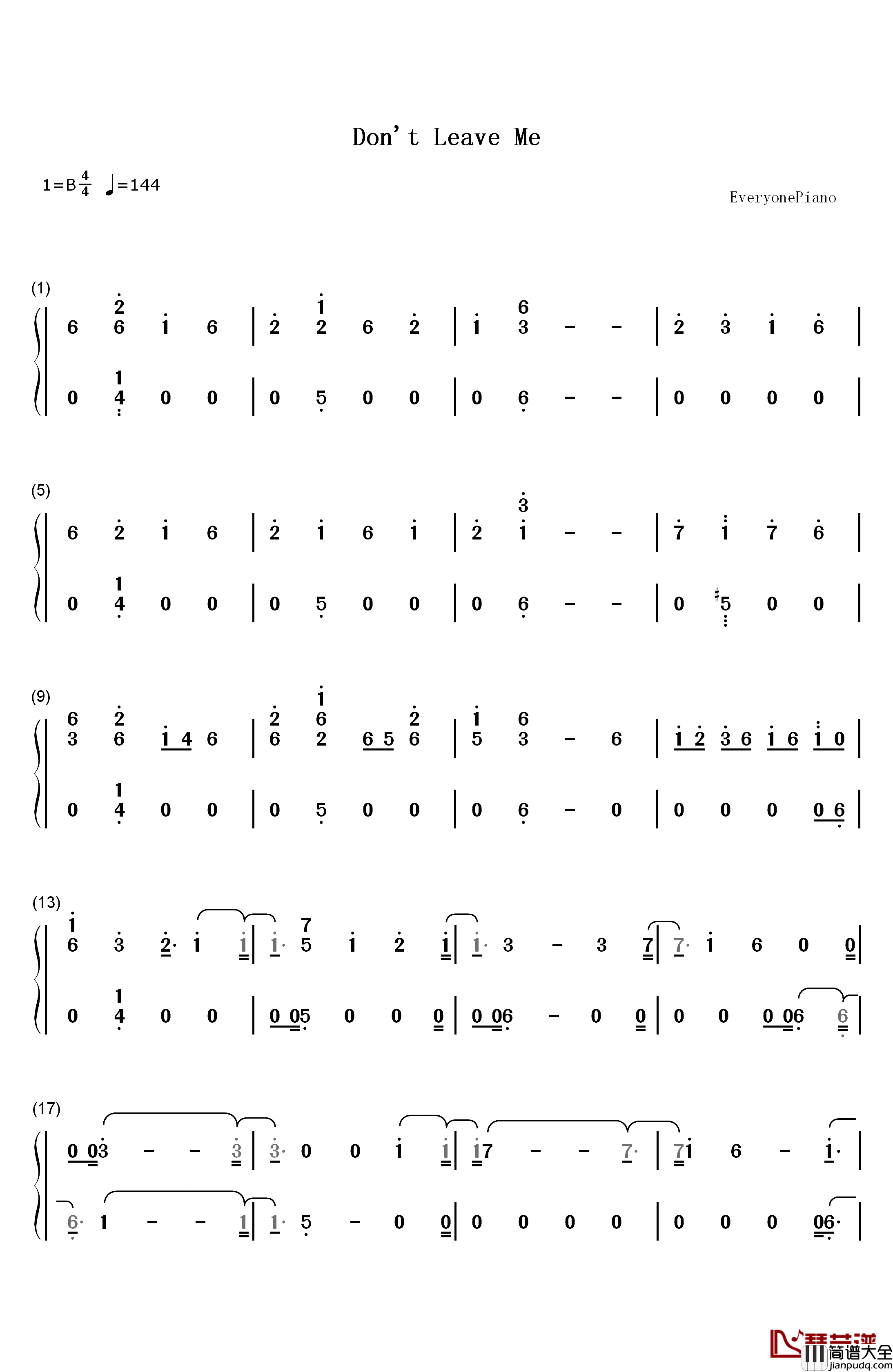 Don't_Leave_Me钢琴简谱_数字双手_防弹少年团