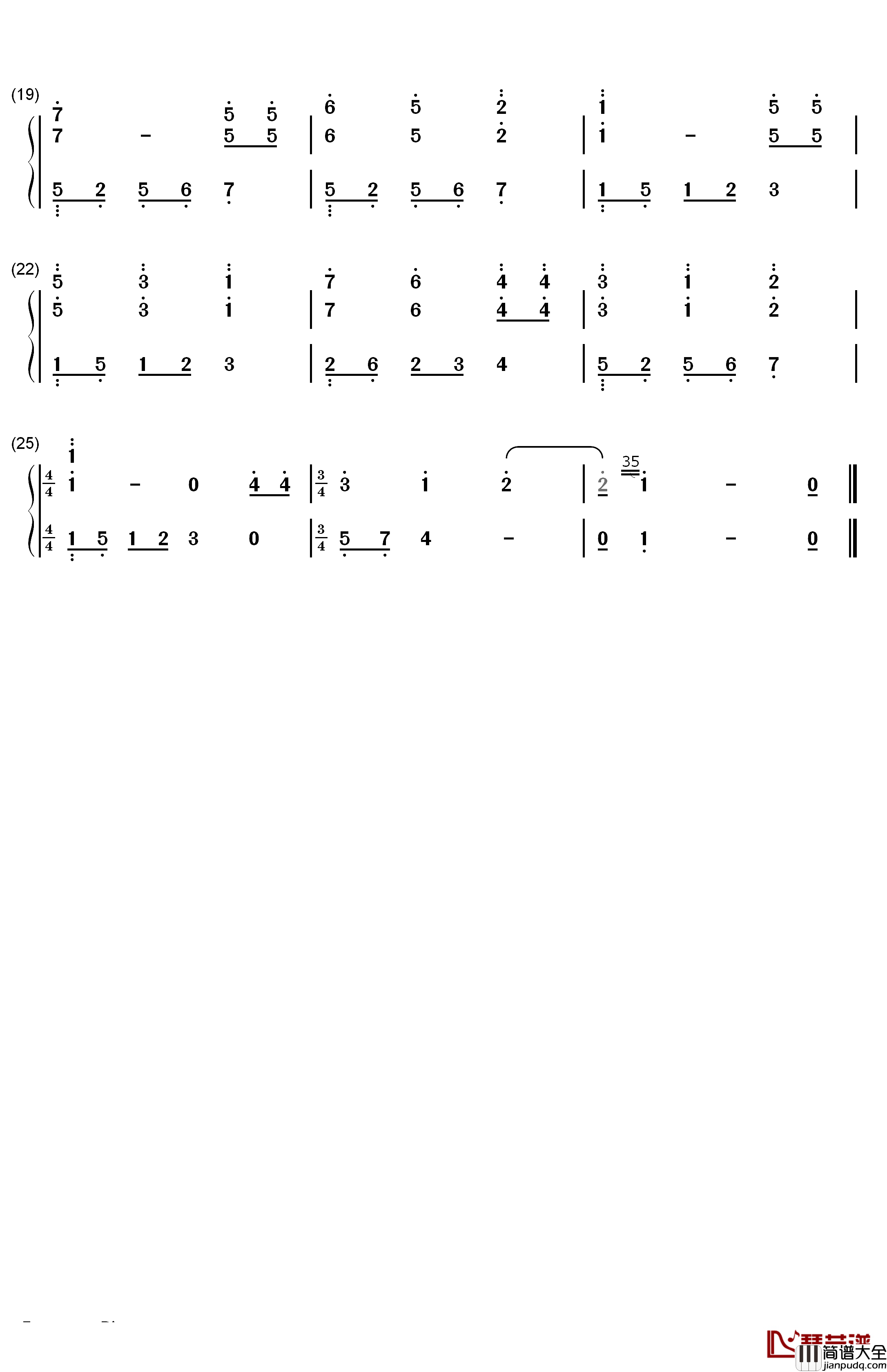 生日快乐钢琴简谱_数字双手_未知