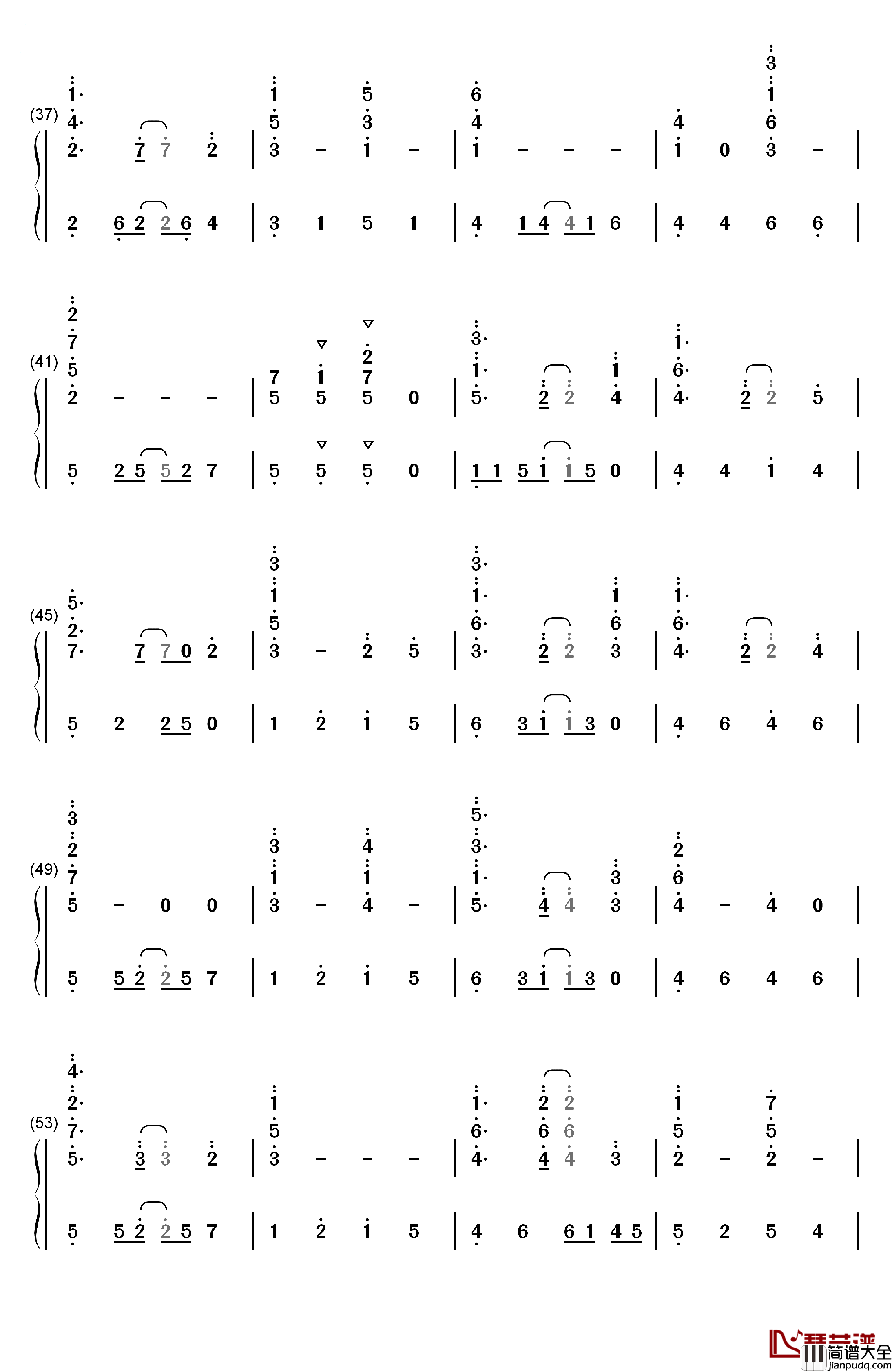 ふゆびより钢琴简谱_数字双手_佐佐木惠梨