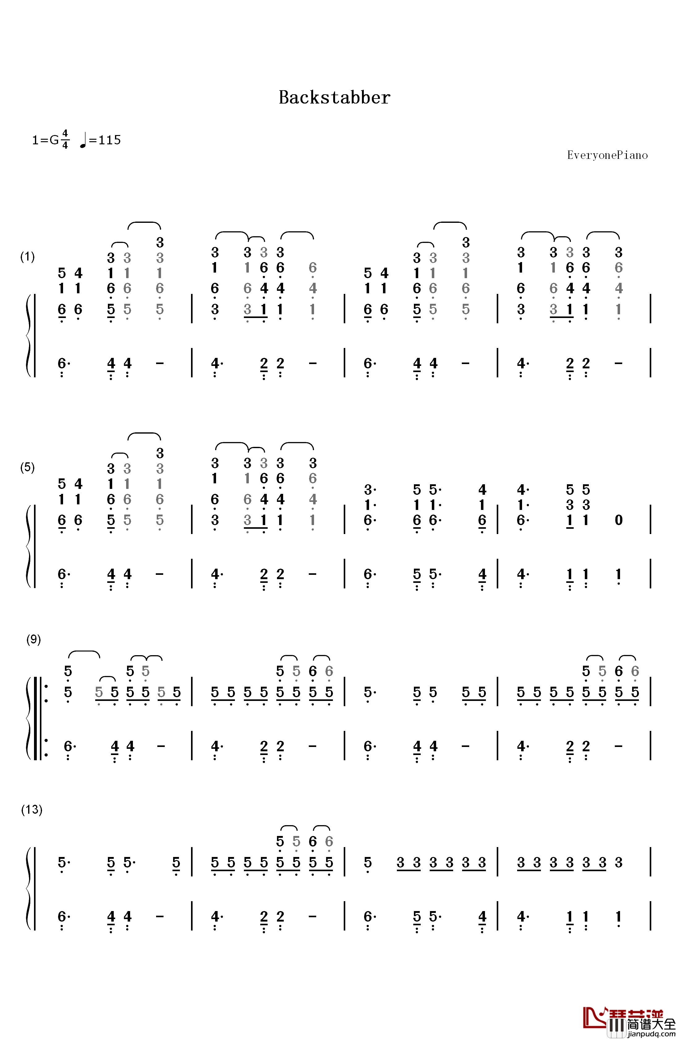 Backstabber钢琴简谱_数字双手_Kesha