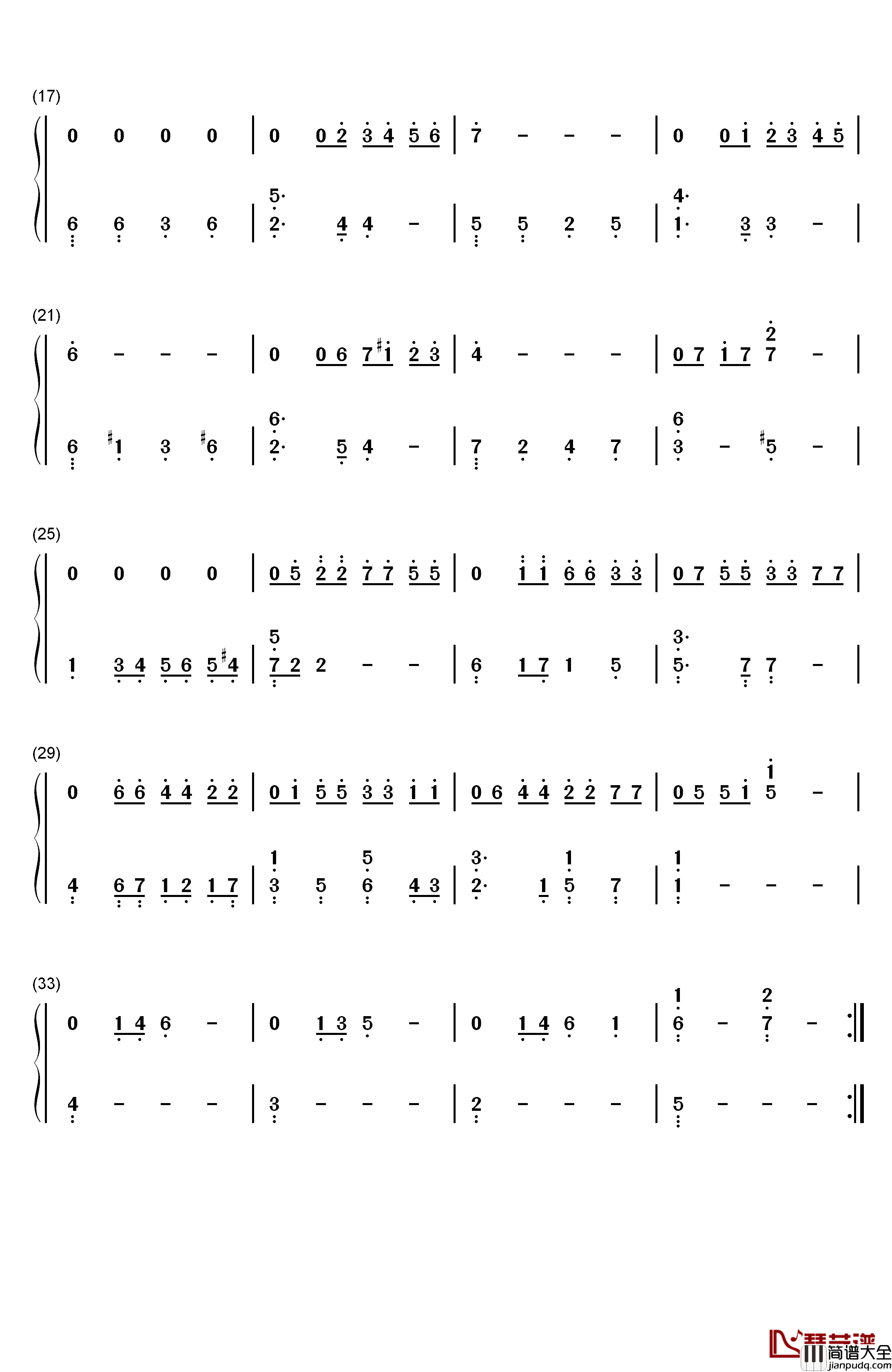 Grandma钢琴简谱_数字双手_永田権太