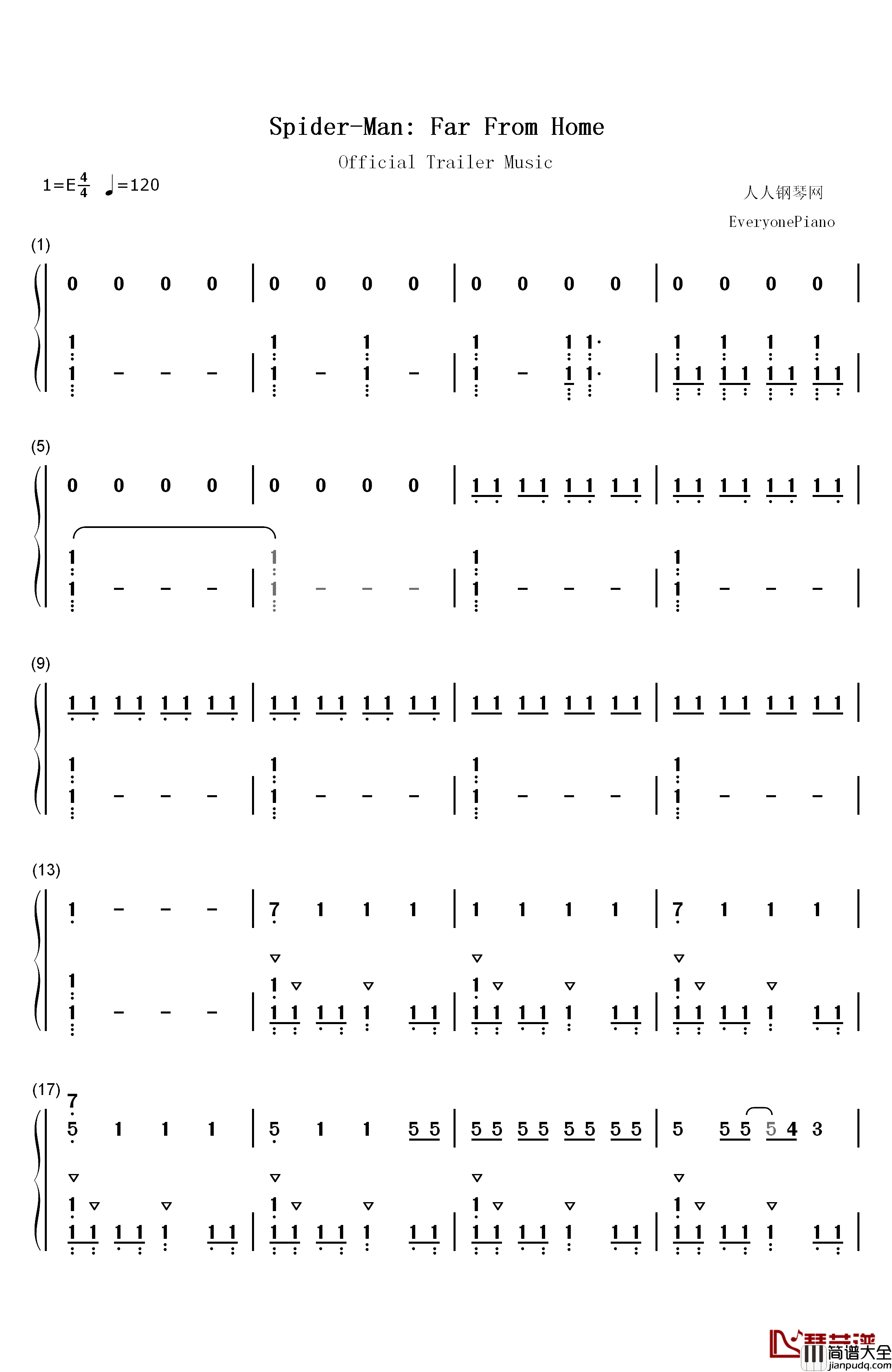 蜘蛛侠英雄远征官方预告片音乐钢琴简谱_数字双手_Michael_Giacchino