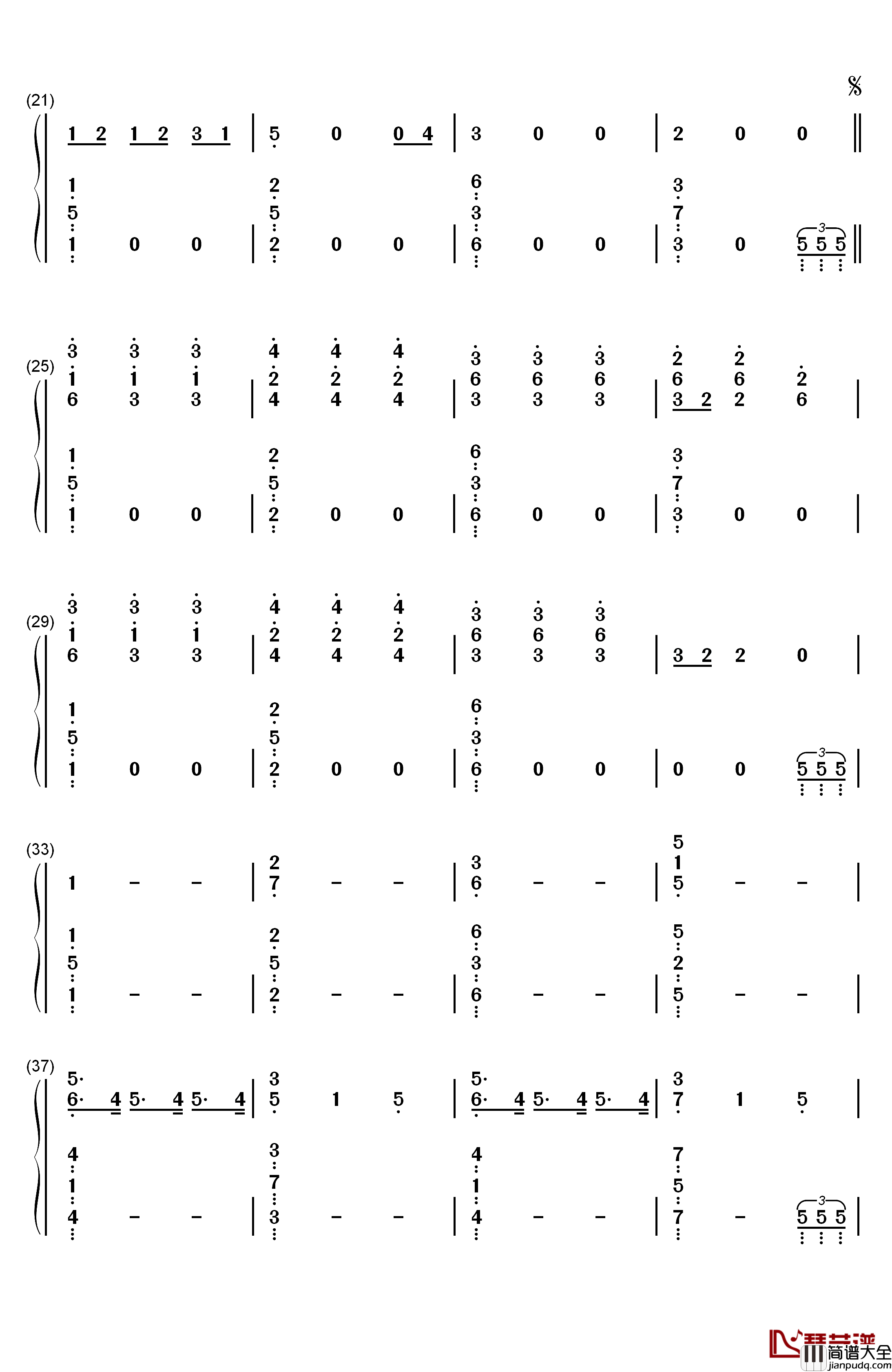 Two_Fux钢琴简谱_数字双手_Adam_Lambert