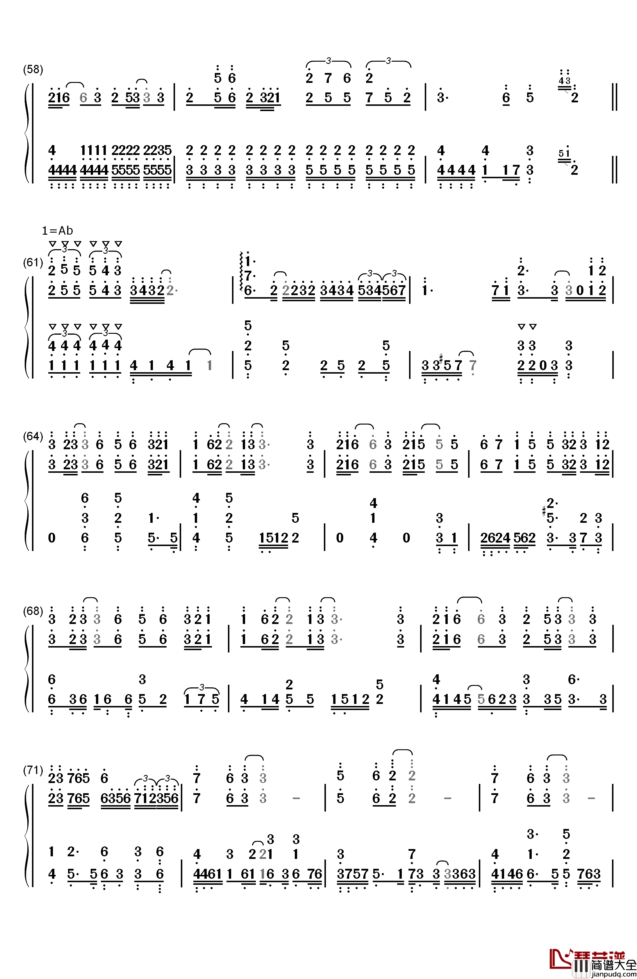 灵契钢琴简谱_数字双手_Assen捷_五音Jw