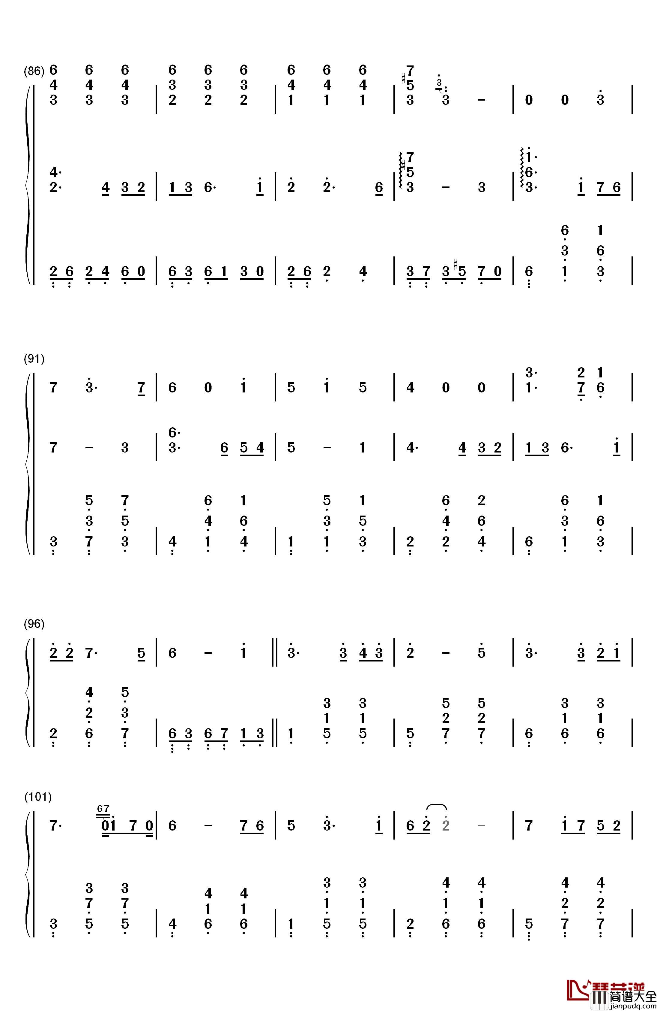 别了夏天钢琴简谱_数字双手_手嶌葵