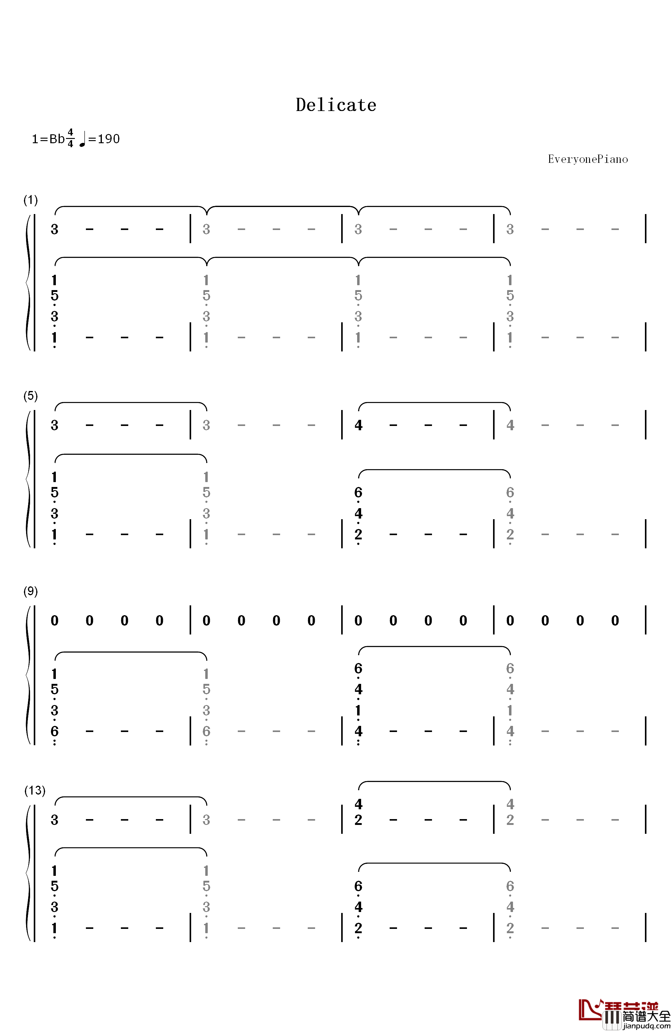 Delicate钢琴简谱_数字双手_Taylor_Swift