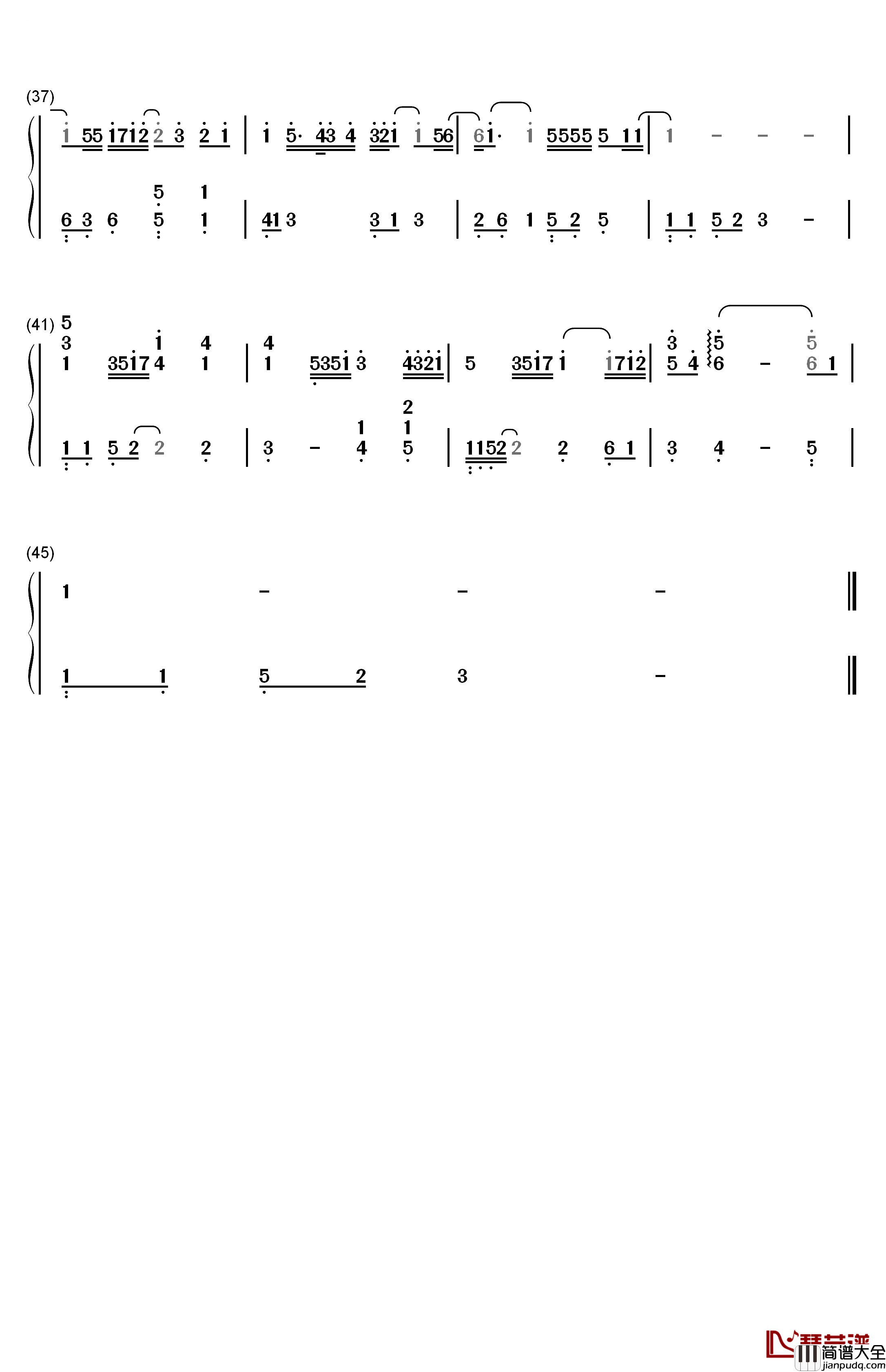 飞云之下钢琴简谱_数字双手_韩红_林俊杰