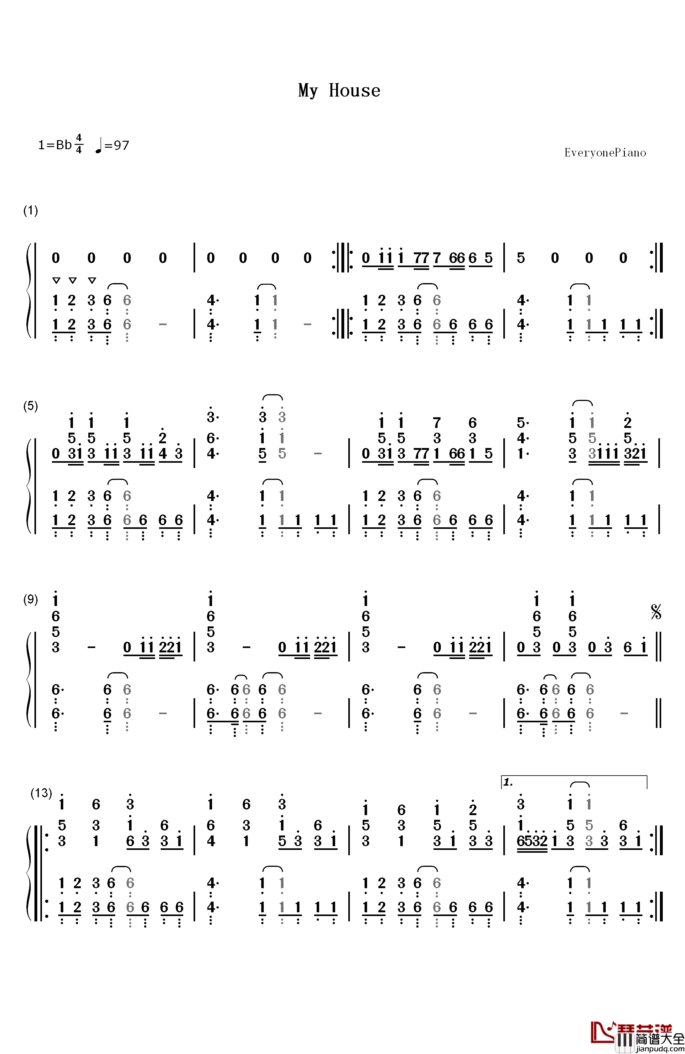 My_House钢琴简谱_数字双手_Flo_Rida