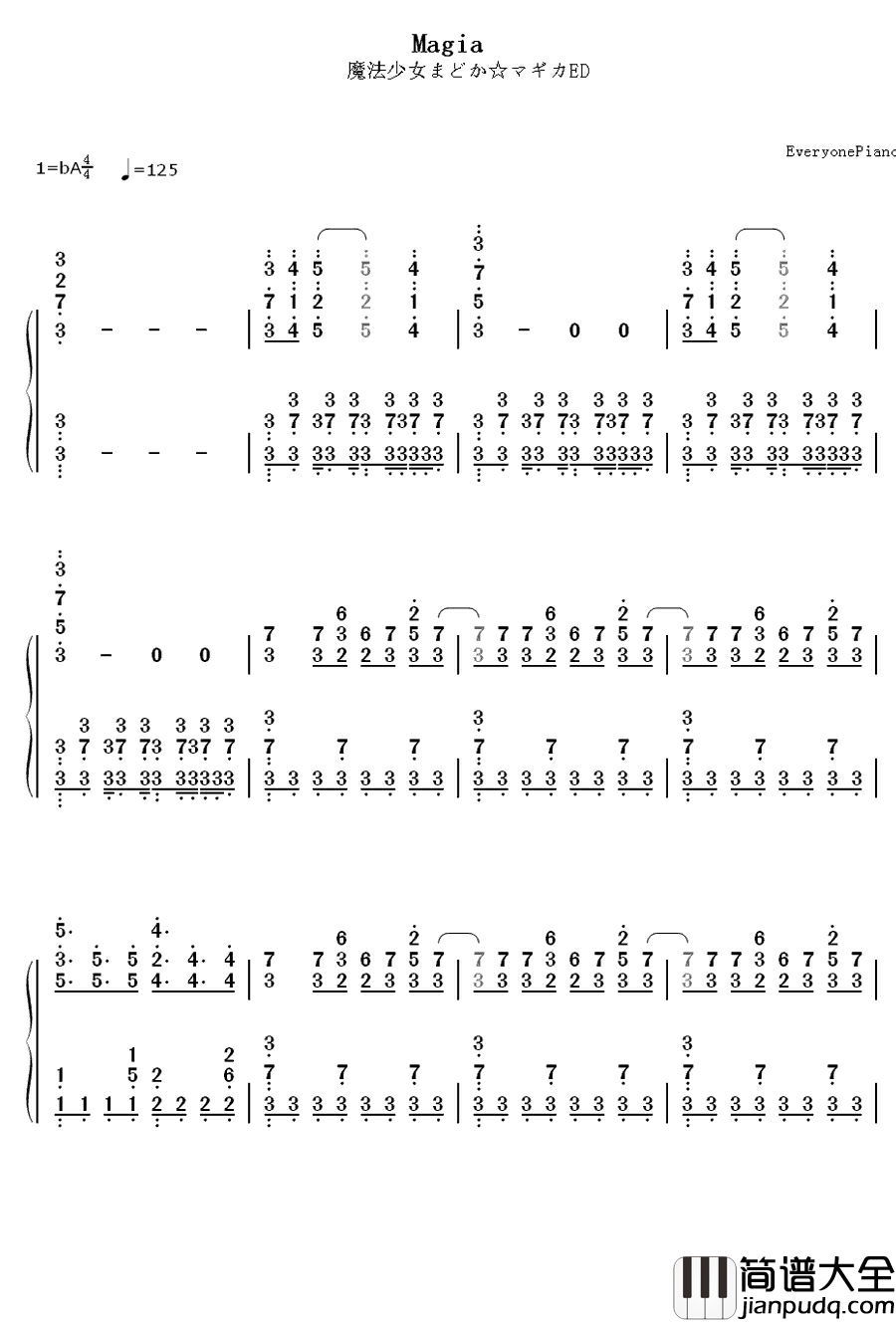 Magia钢琴简谱_数字双手_Kalafina