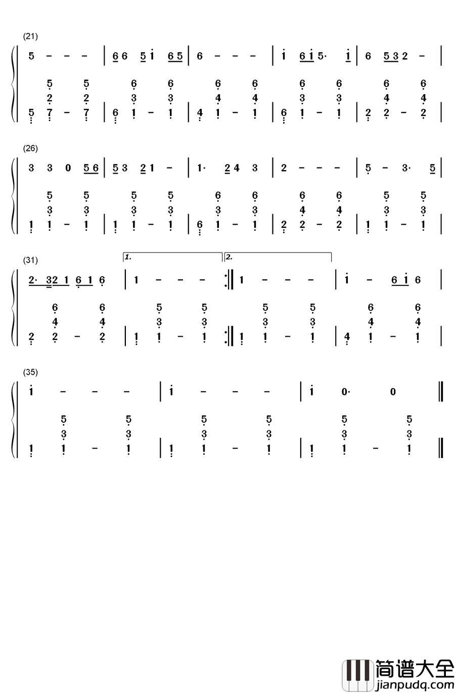 驼铃钢琴简谱_数字双手_吴增华