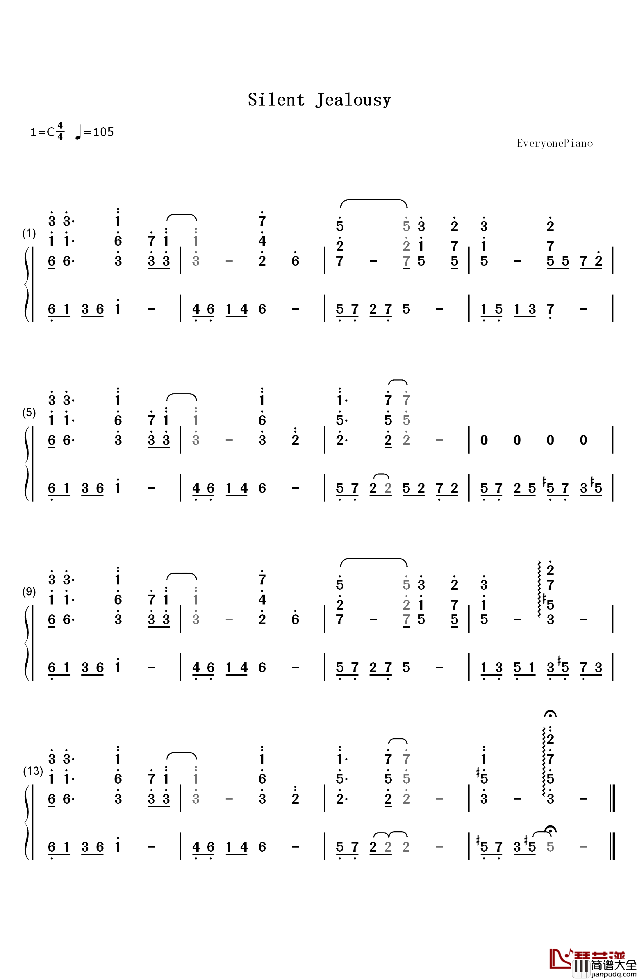 Silent_Jealousy钢琴简谱_数字双手_Yoshiki