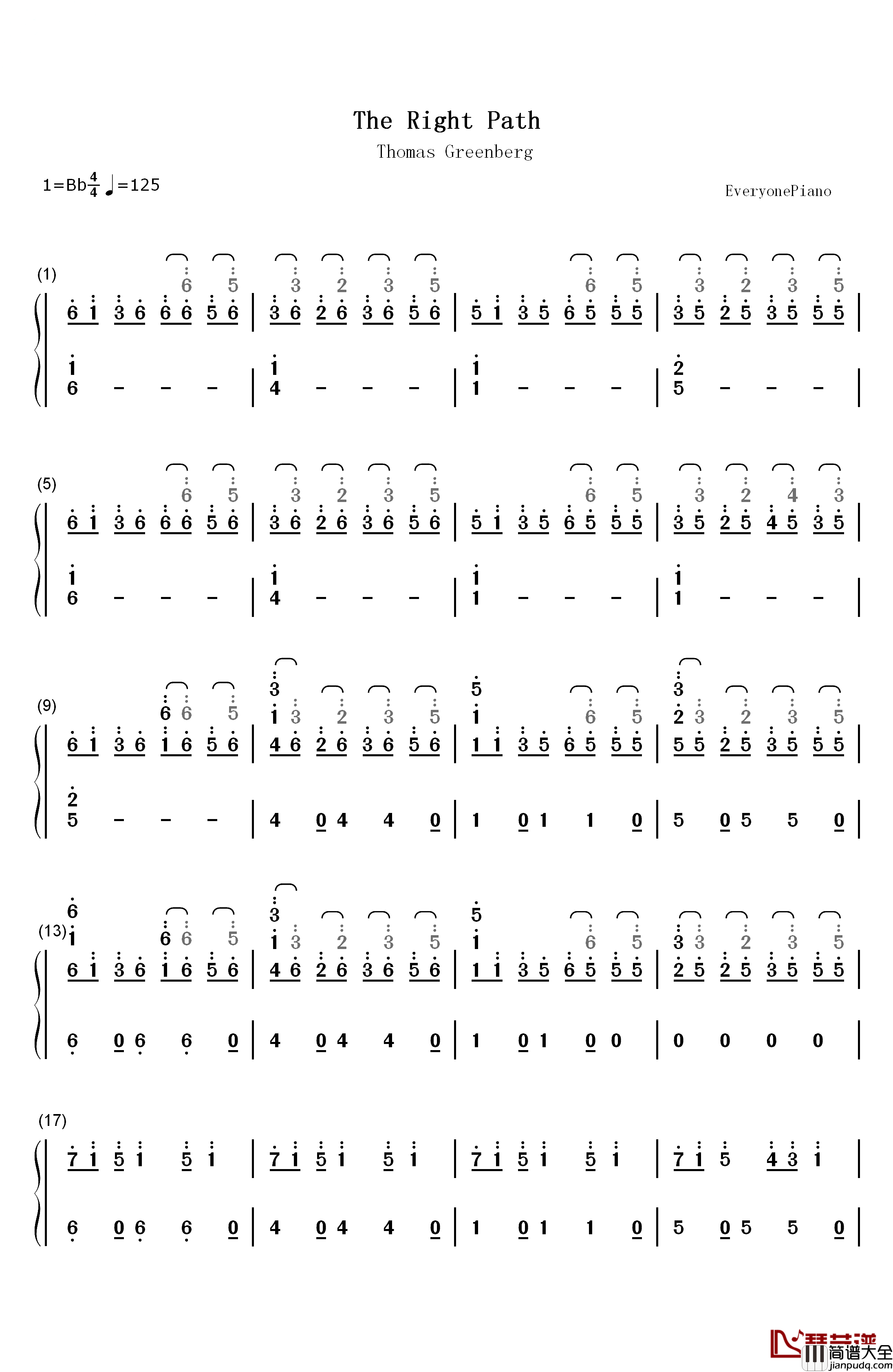 The_Right_Path钢琴简谱_数字双手_Thomas_Greenberg