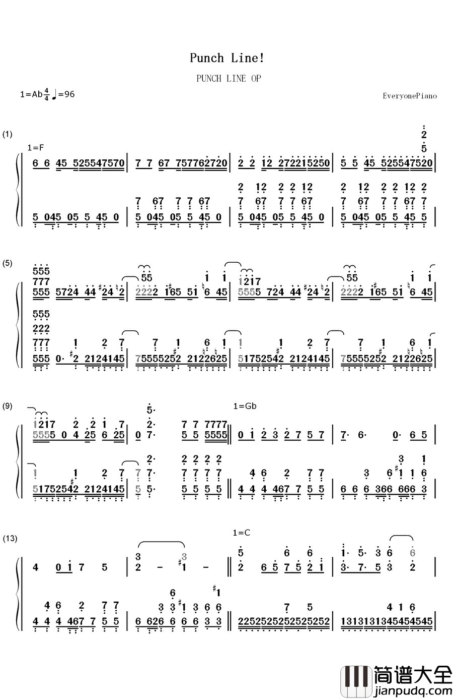 Punch_Line钢琴简谱_数字双手_翔子炭♥电波组