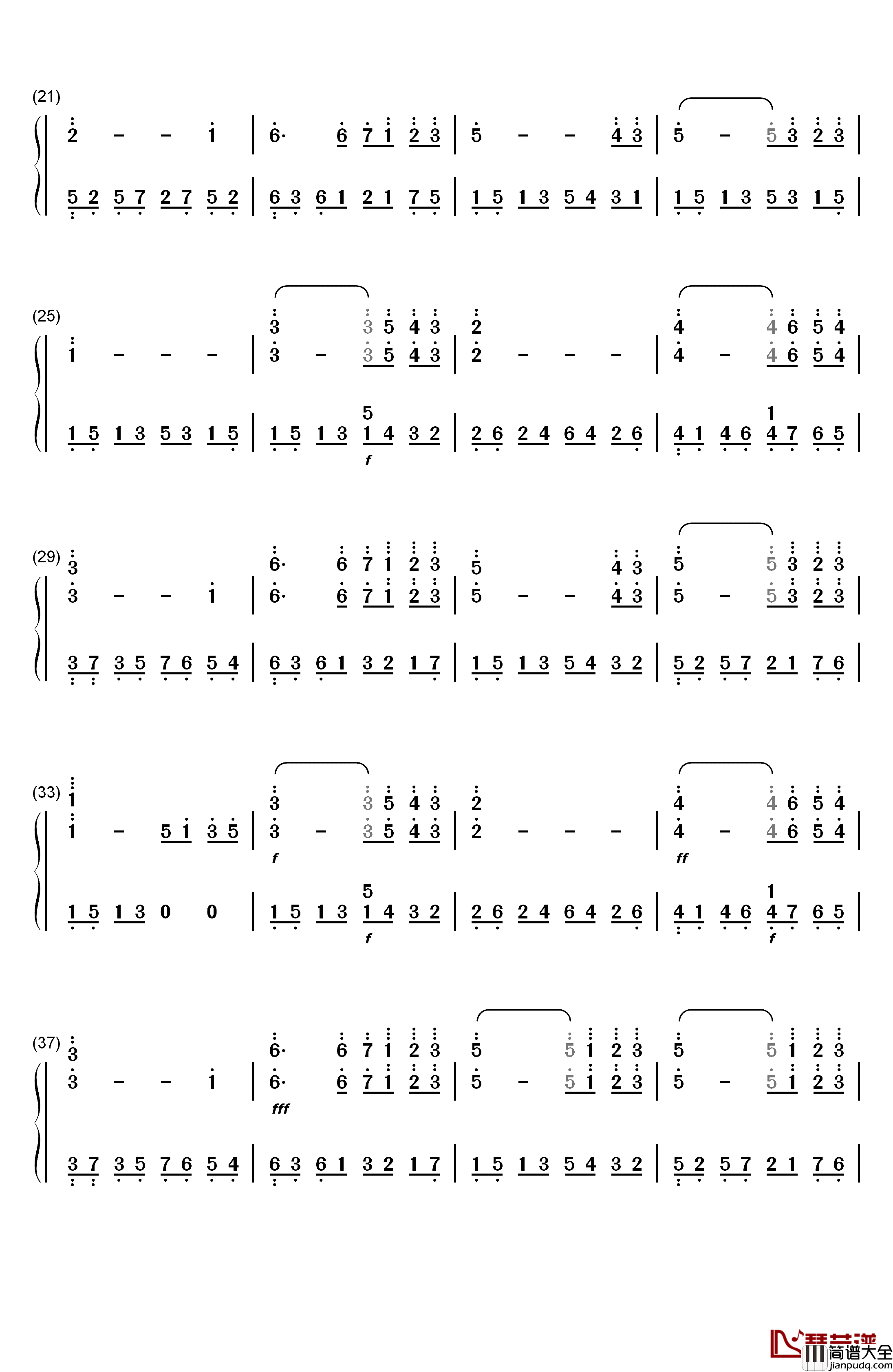 天边钢琴简谱_数字双手_未知