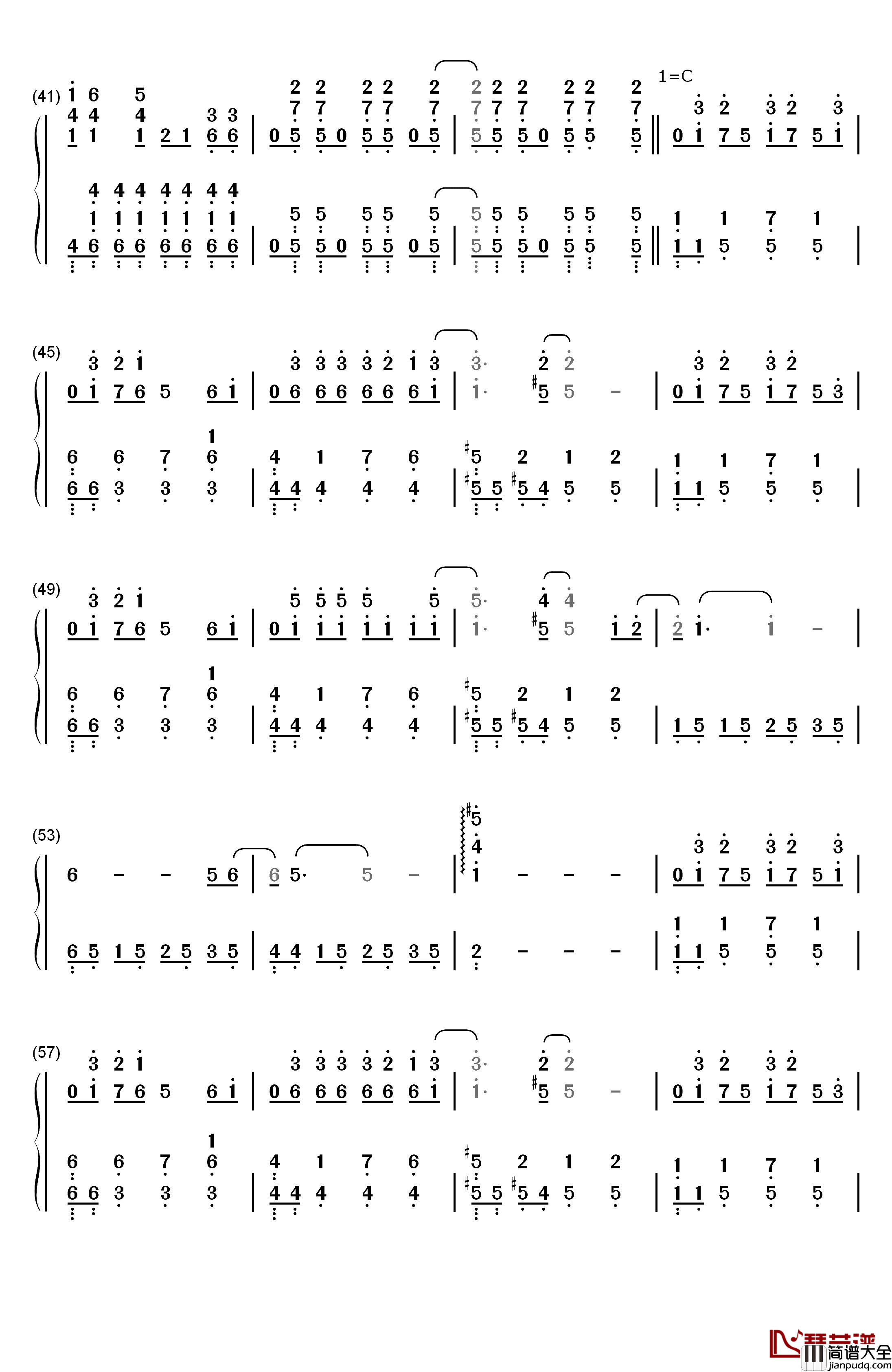 张家明和婉君钢琴简谱_数字双手_李荣浩