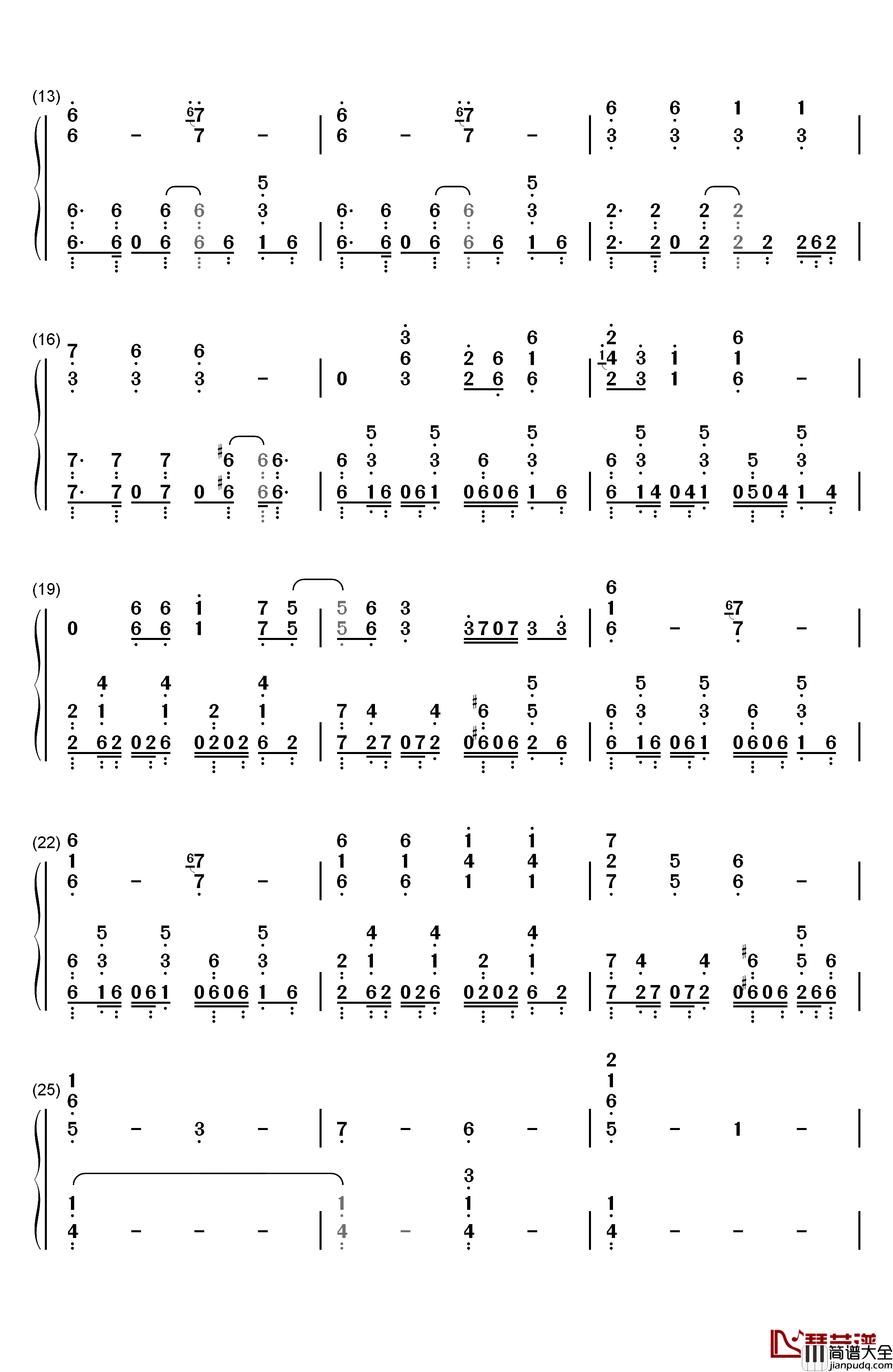 コノユビトマレ钢琴简谱_数字双手_JUNNA