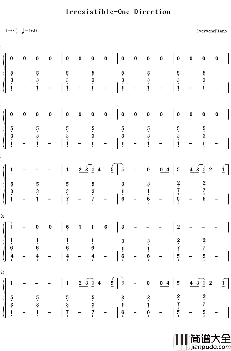 Irresistible钢琴简谱_数字双手_One_Direction